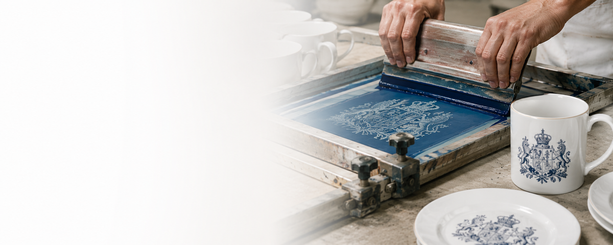 Ceramic transfers being screen printed