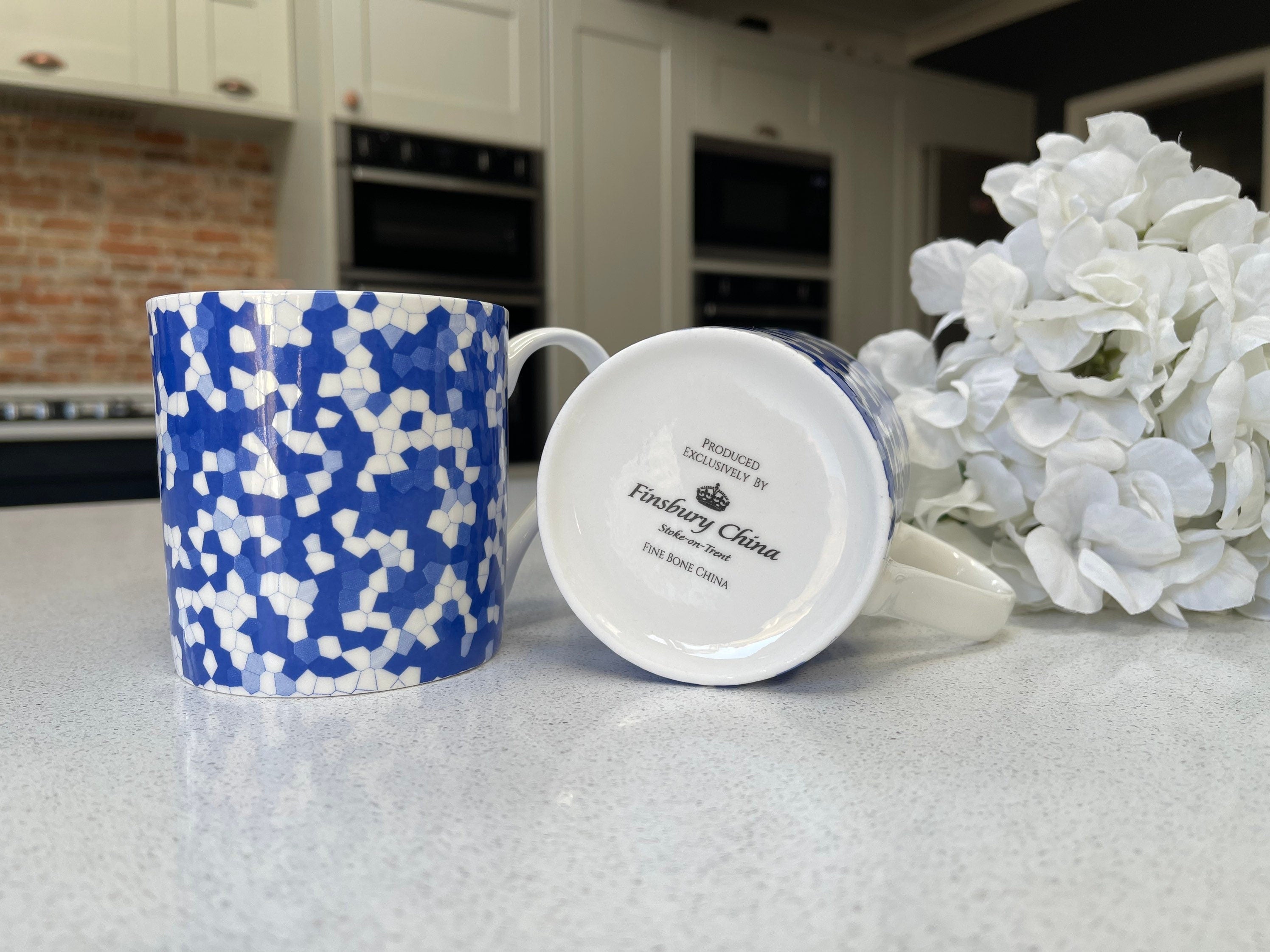 "Blue Honeycomb" 12oz Fine Bone China Mug