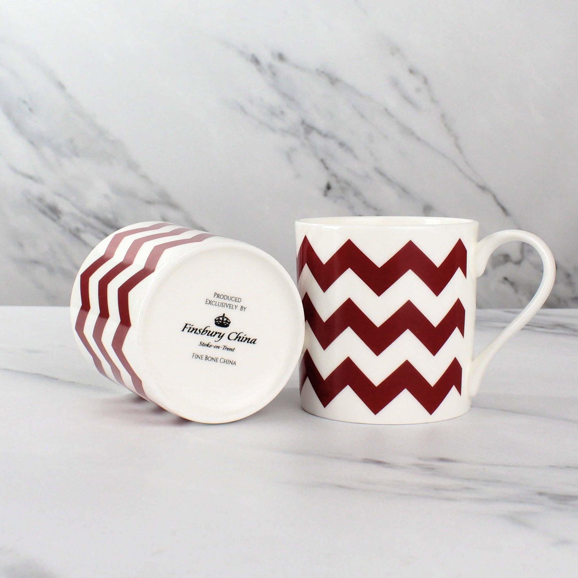Set of 6 Fine Bone China Zigzag Wraparound Design in Burgundy
