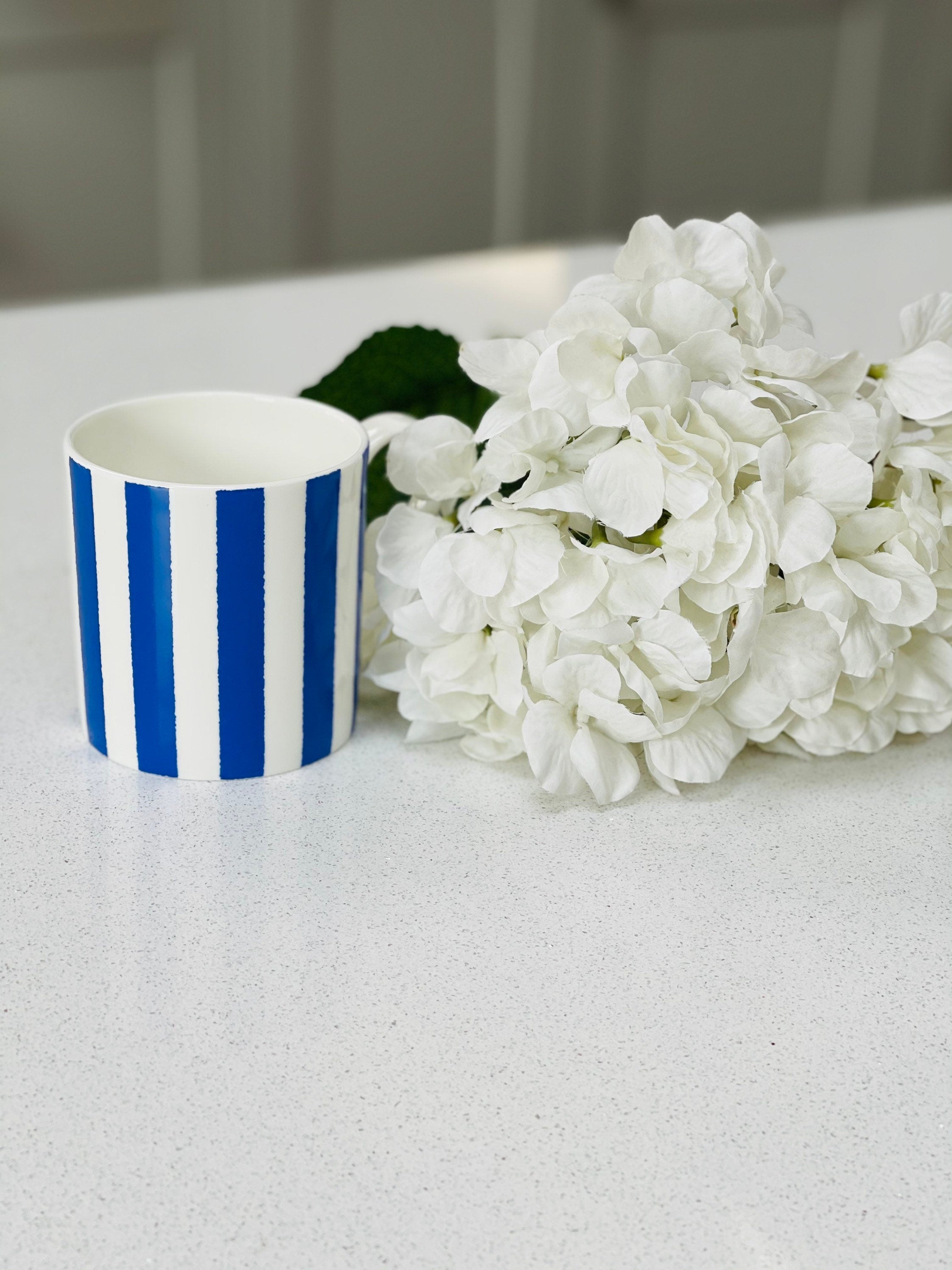 "Blue Vertical Stripes" 12oz Fine Bone China Mug