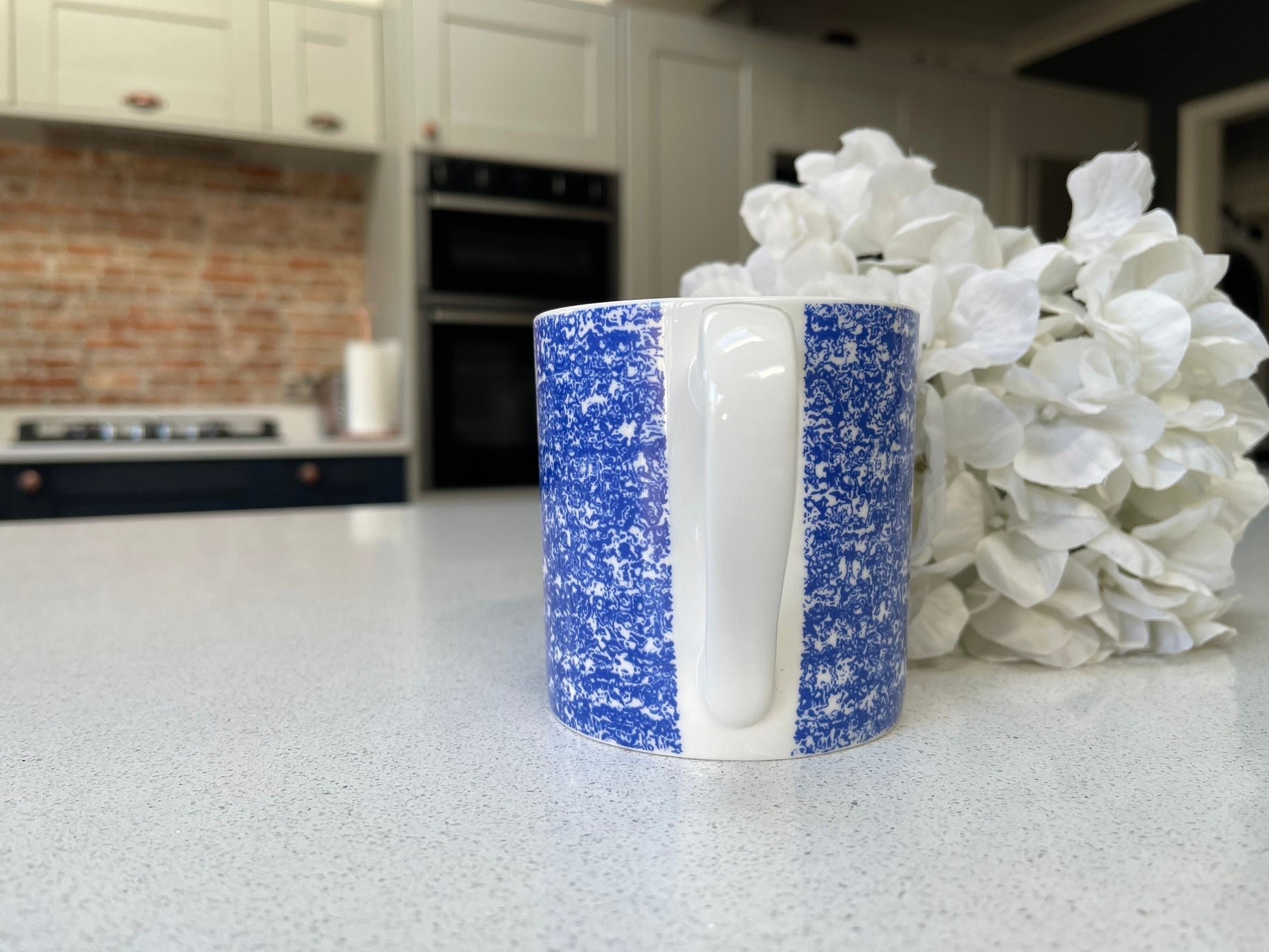 Set of 6 12oz Fine Bone China Blue pixelated Mug Set