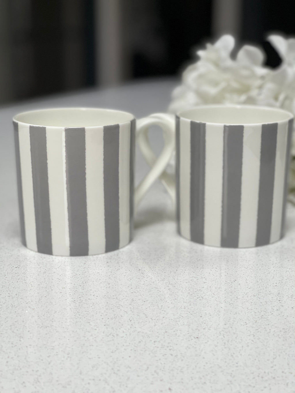 Set of 6 Fine Bone China Vertical Stripe Grey Mugs