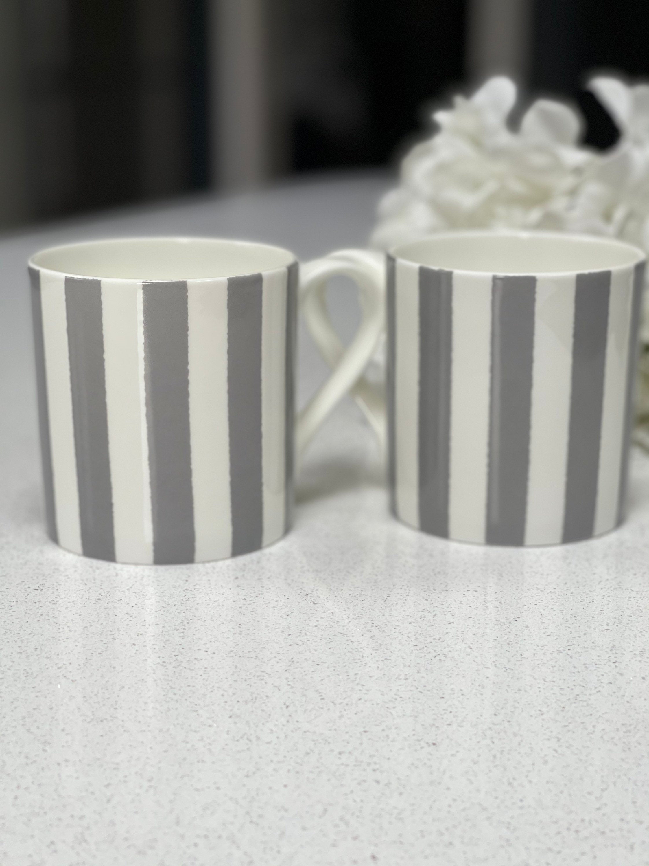 "Grey Vertical Stripes" 12oz Fine Bone China Mug