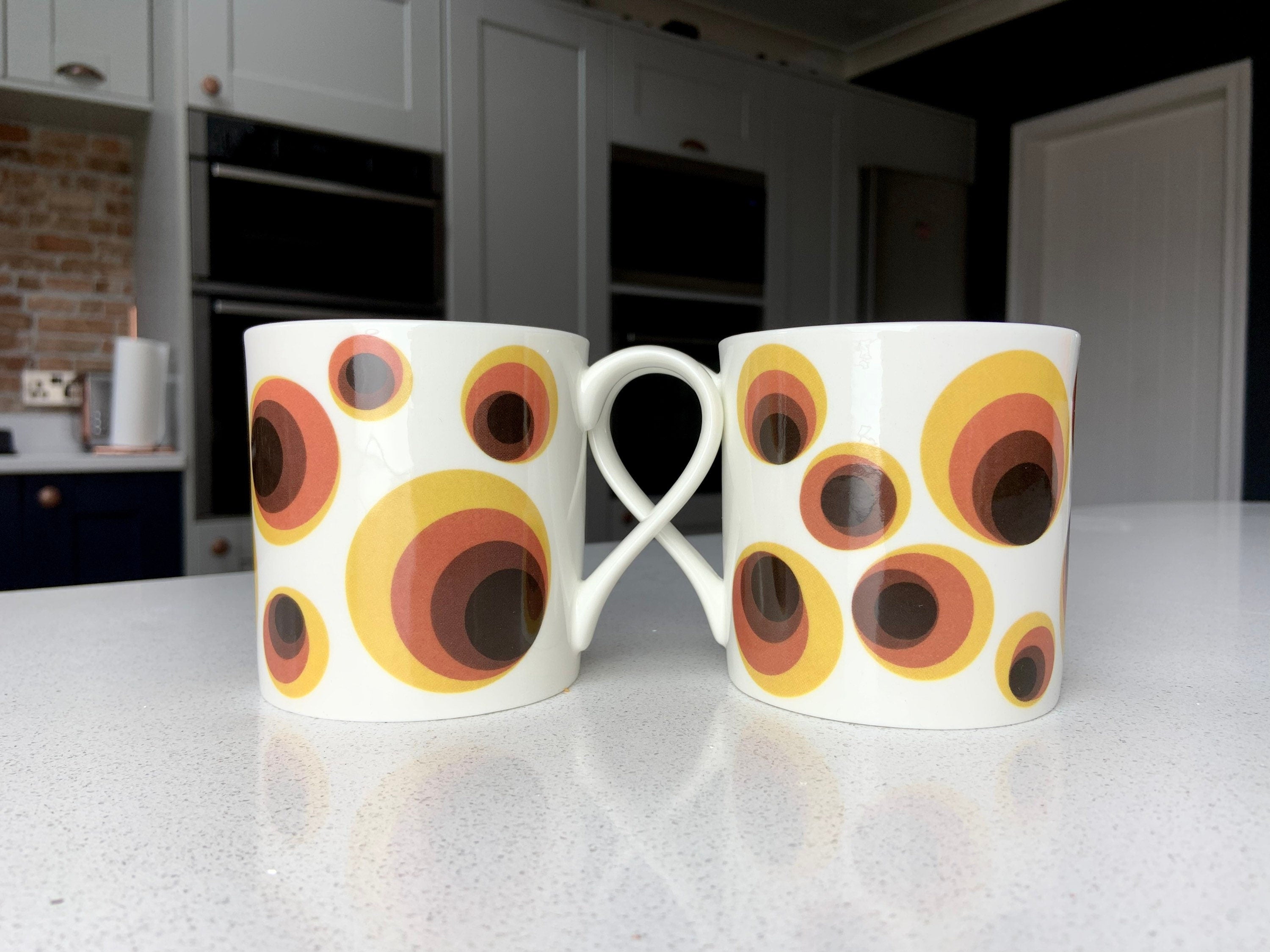 "Brown, Orange and Yellow 60s Inspired" 12oz Fine Bone China Mug
