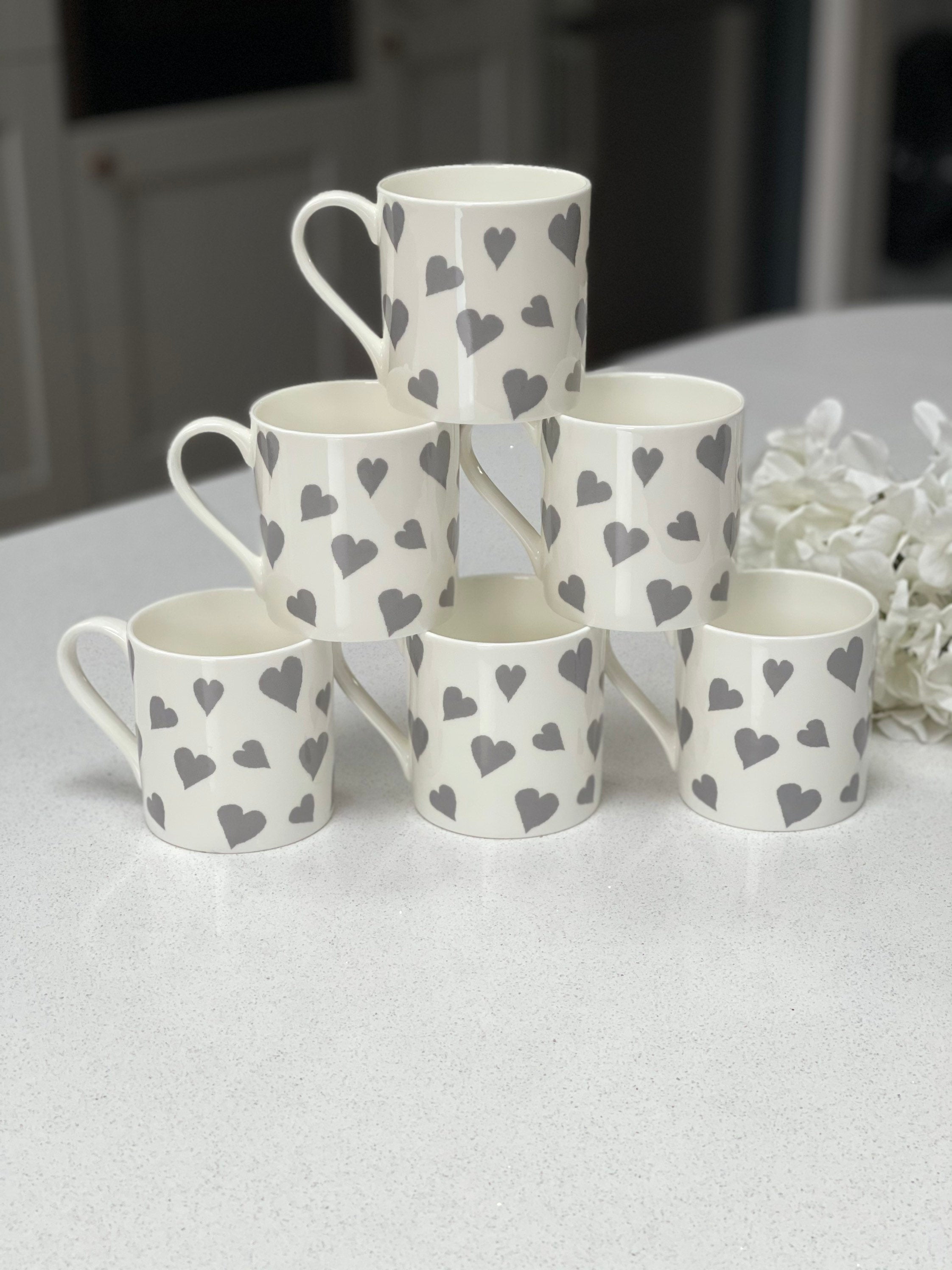 "Grey Hearts" 12oz Fine Bone China Mug