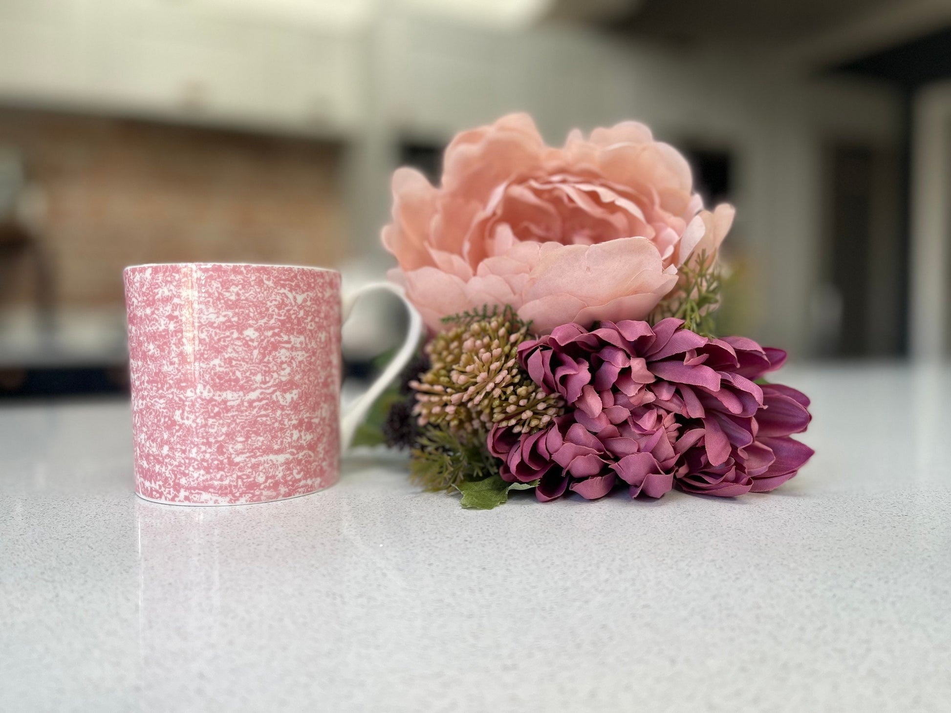 Set of 6 Fine Bone China pink and white mugs