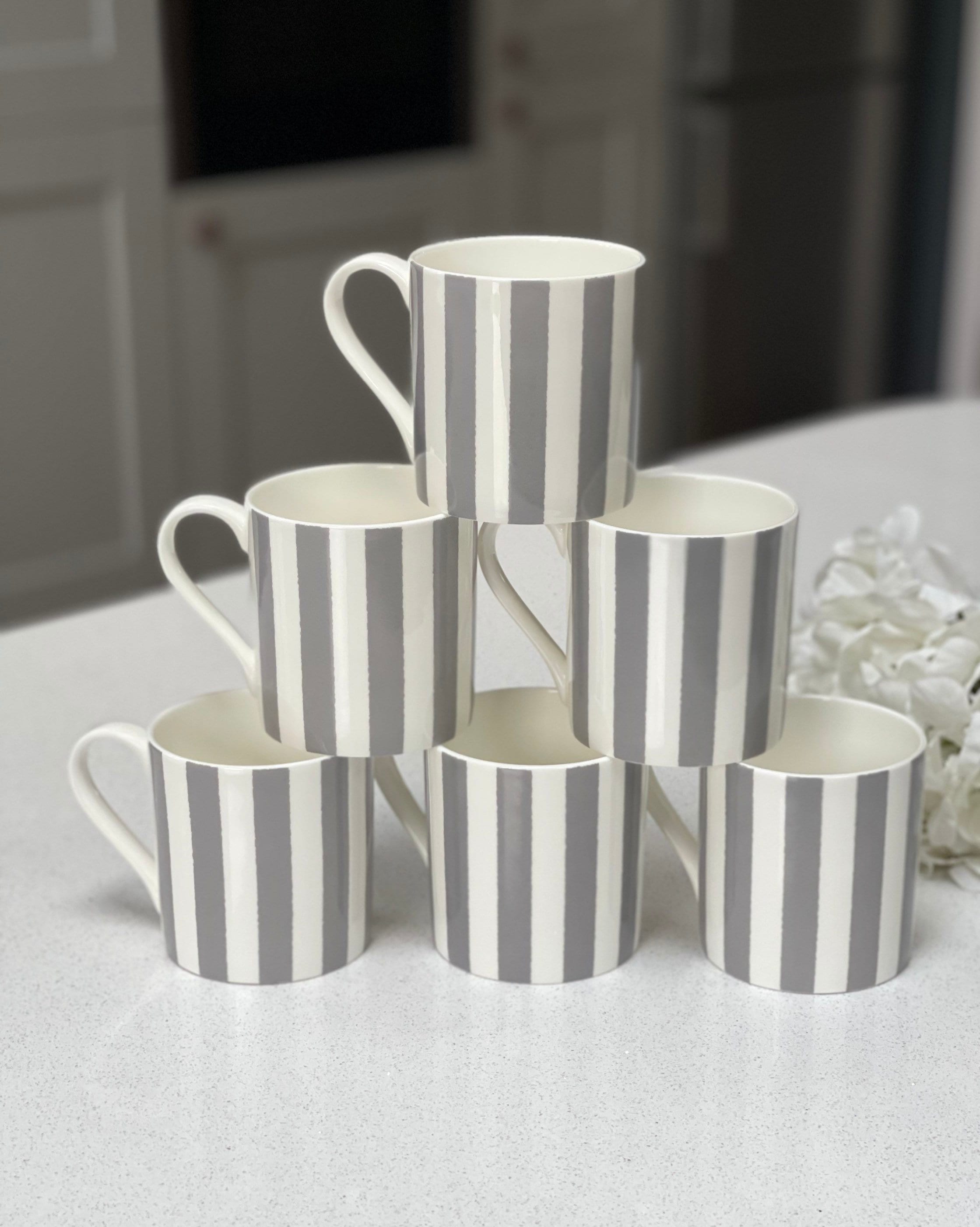 "Grey Vertical Stripes" 12oz Fine Bone China Mug
