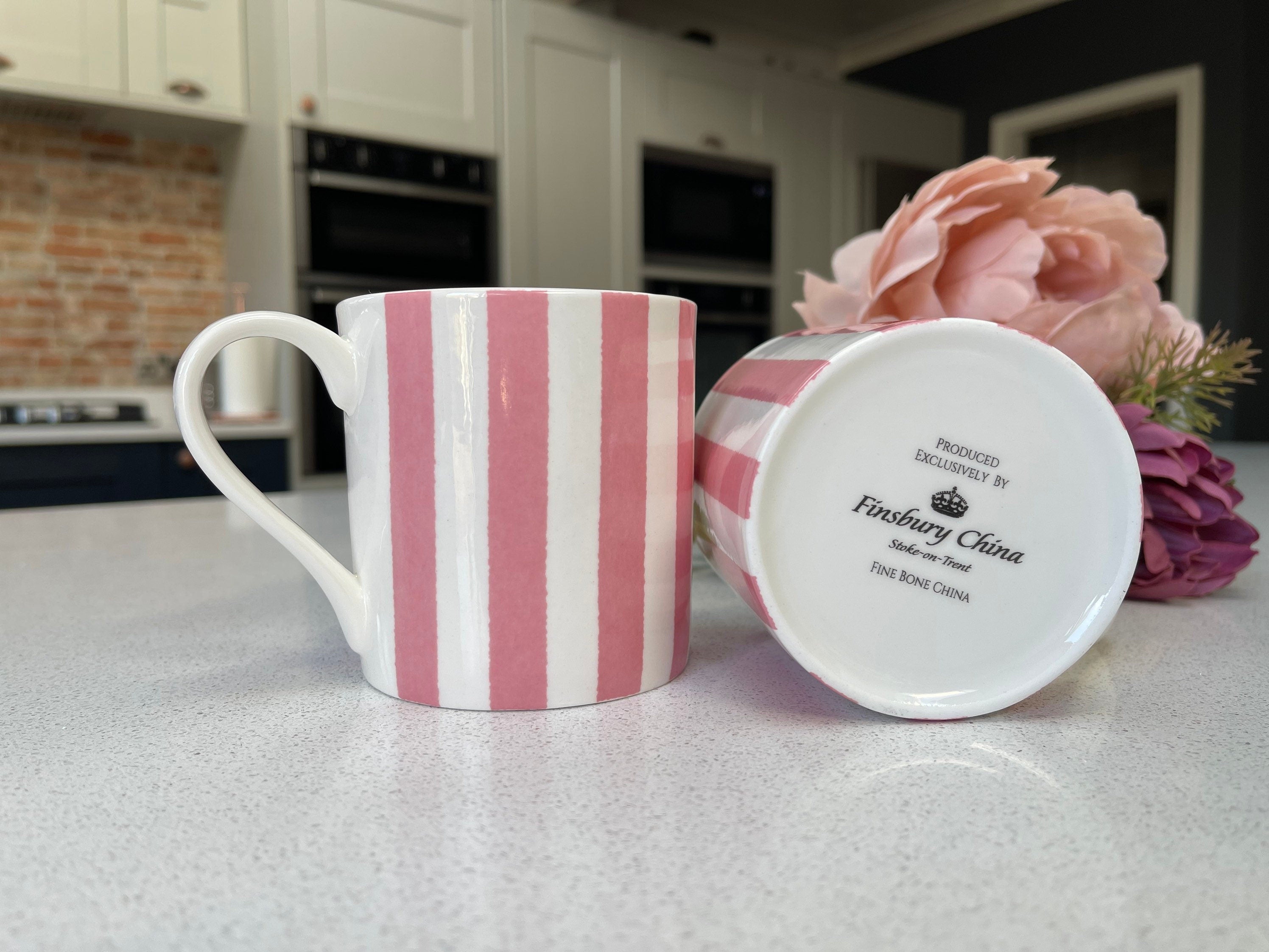 "Pink Vertical Stripes" 12oz Fine Bone China Mug