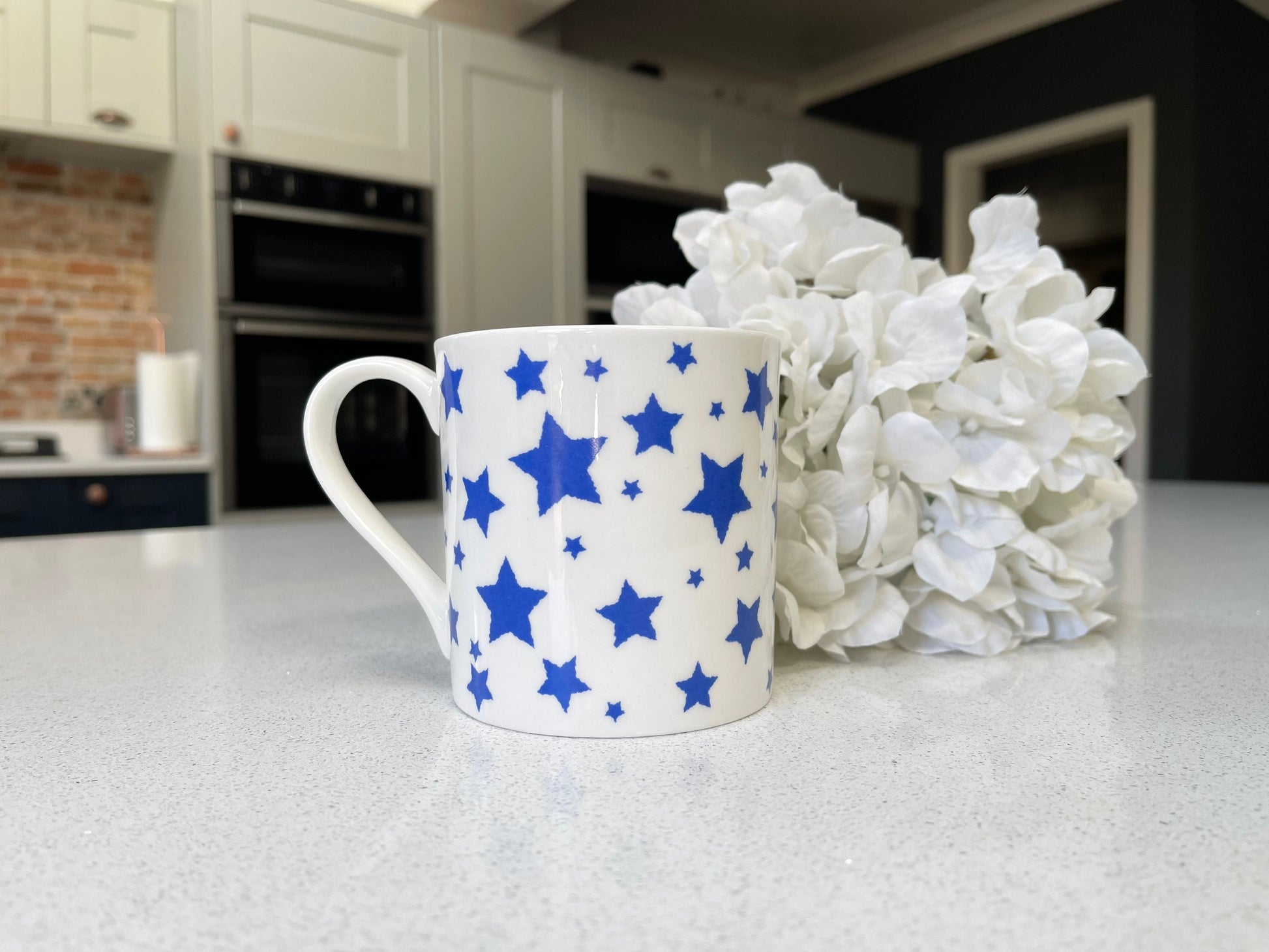 Set of 6 12oz Fine Bone China Blue Star Mug Set