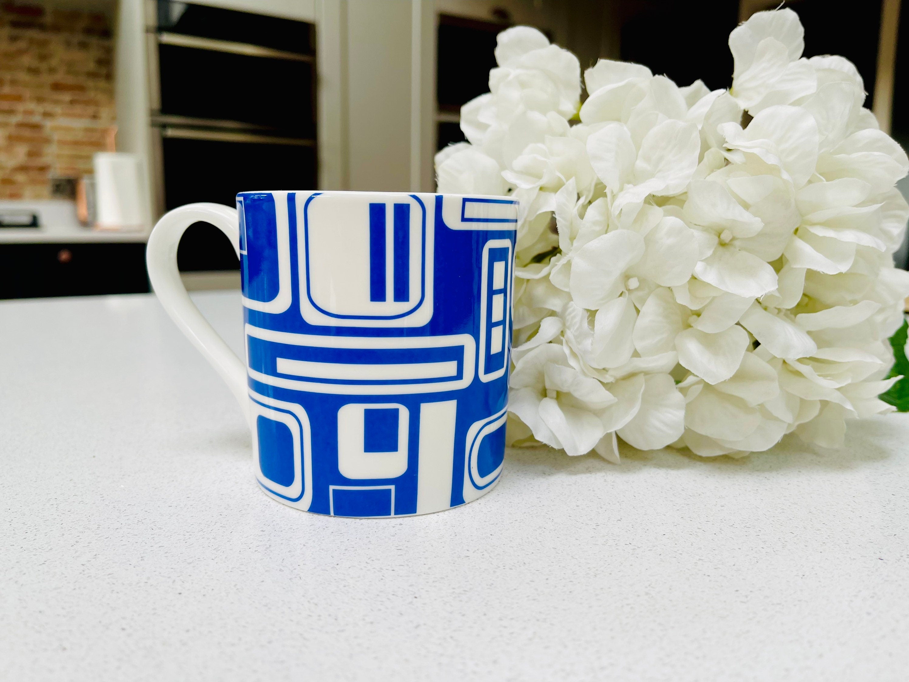 "Blue 60's Inspired Retro Design" 12oz Fine Bone China Mug