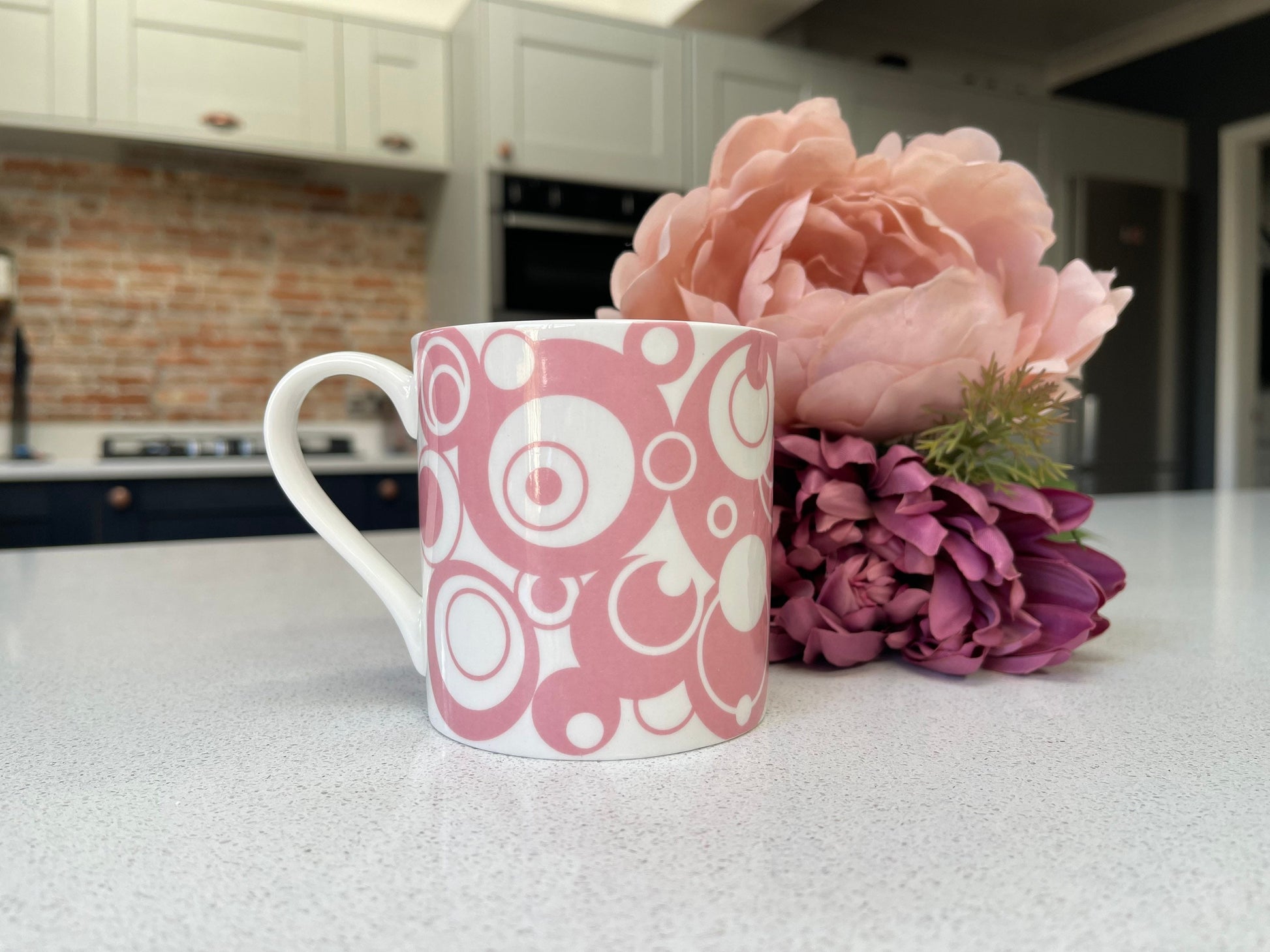 Set of 6 Fine Bone China Pink Circles Mug Set