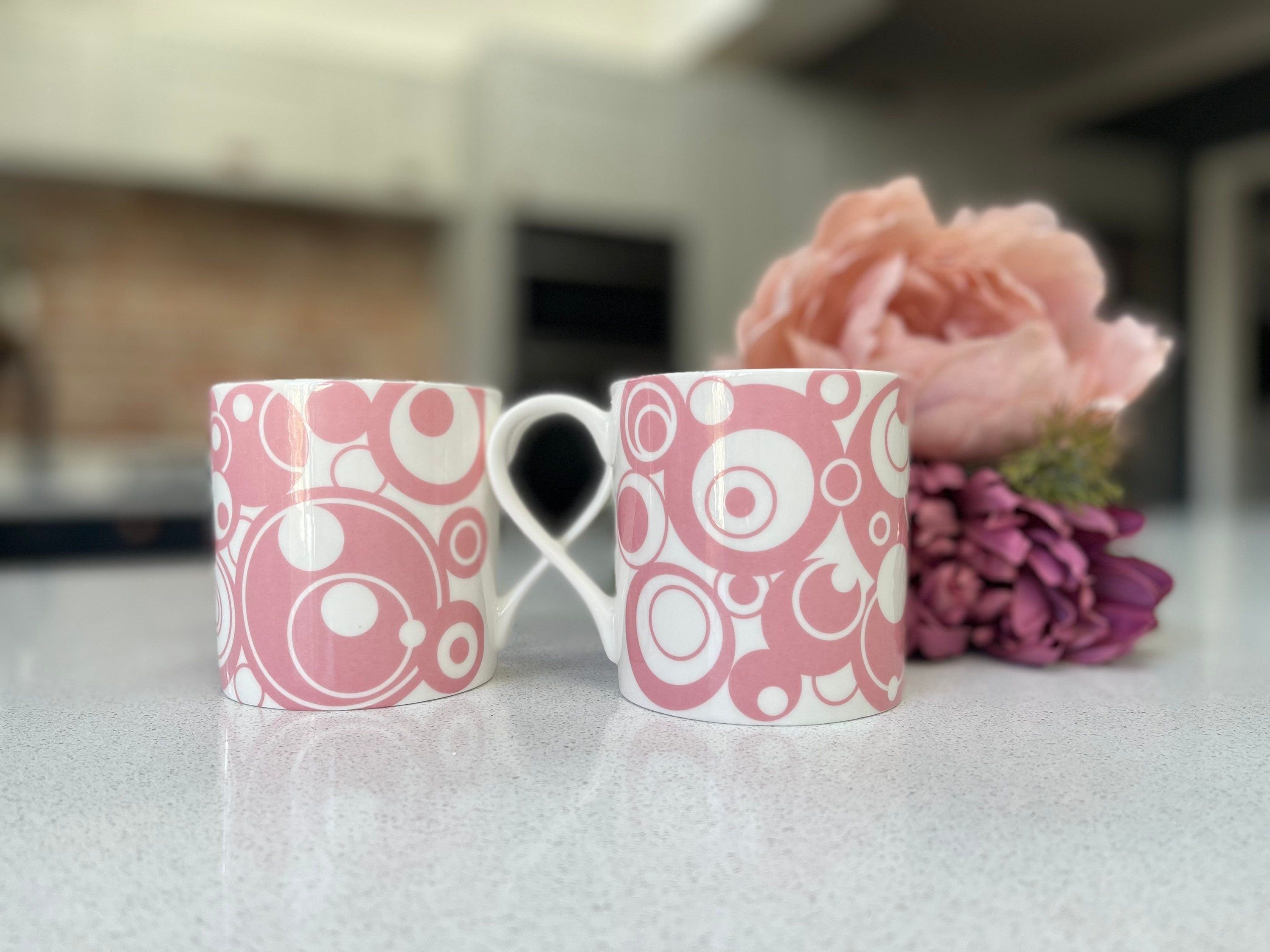 "Pink Circles" 12oz Fine Bone China Mug