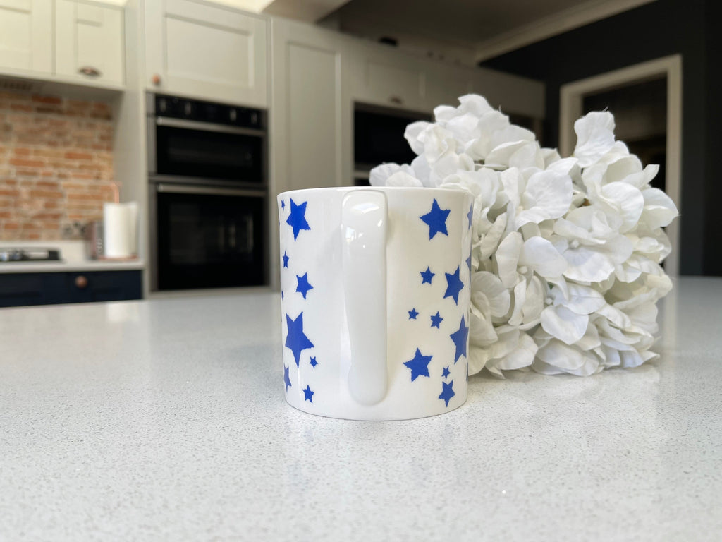 Set of 6 12oz Fine Bone China Blue Star Mug Set