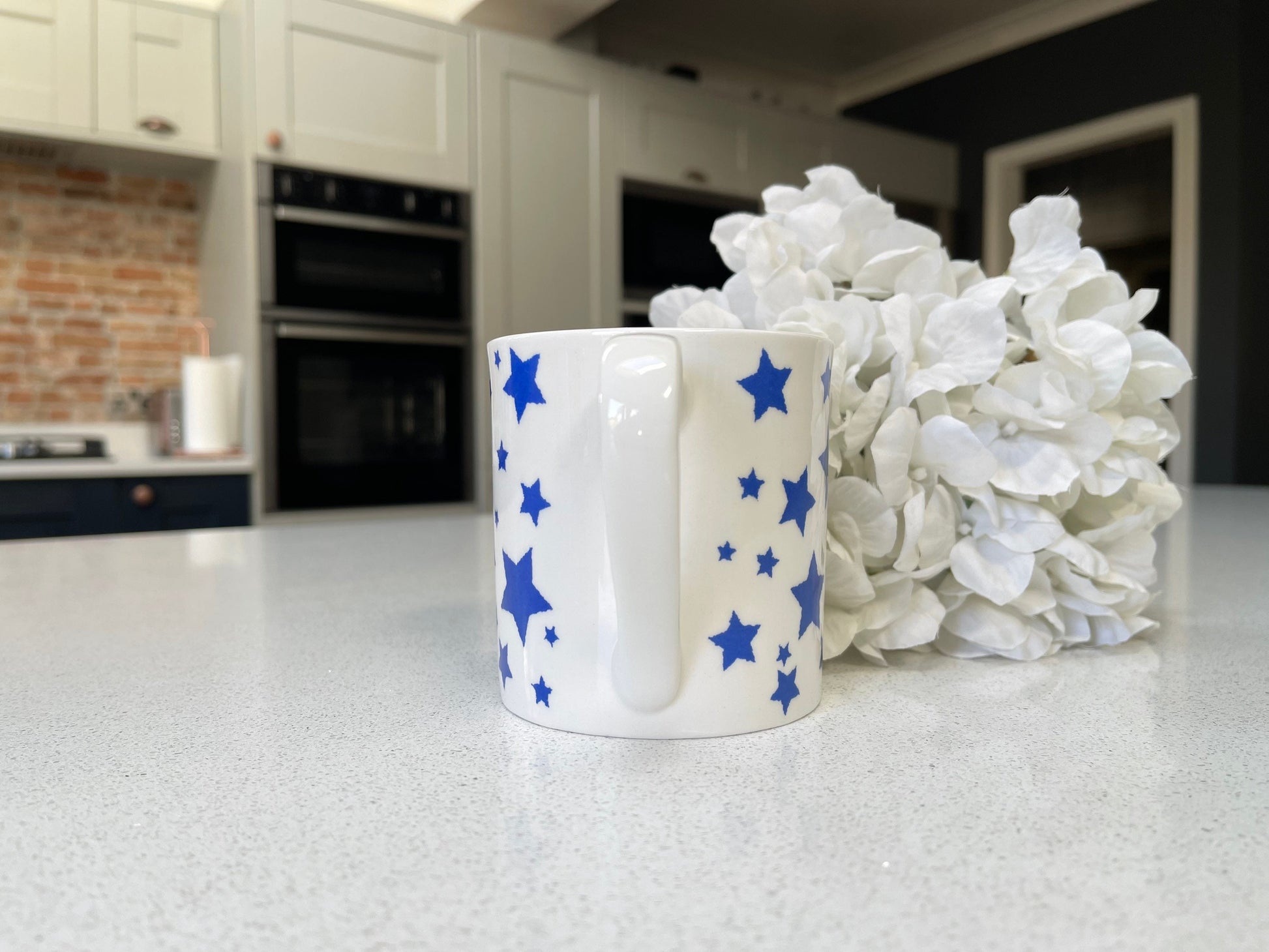 Set of 6 12oz Fine Bone China Blue Star Mug Set