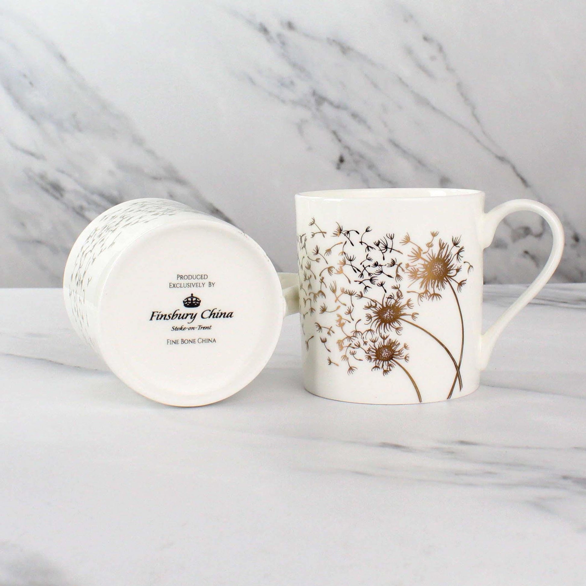 Set of 6 Fine Bone China Dandelion Wraparound Design in Gold