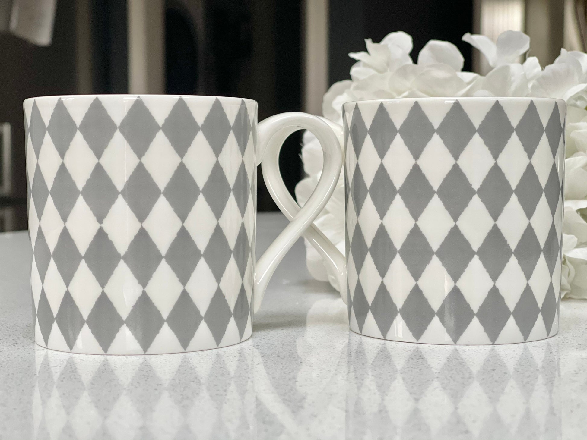 Set of 6 Fine Bone China Harlequin Wraparound Design Mugs