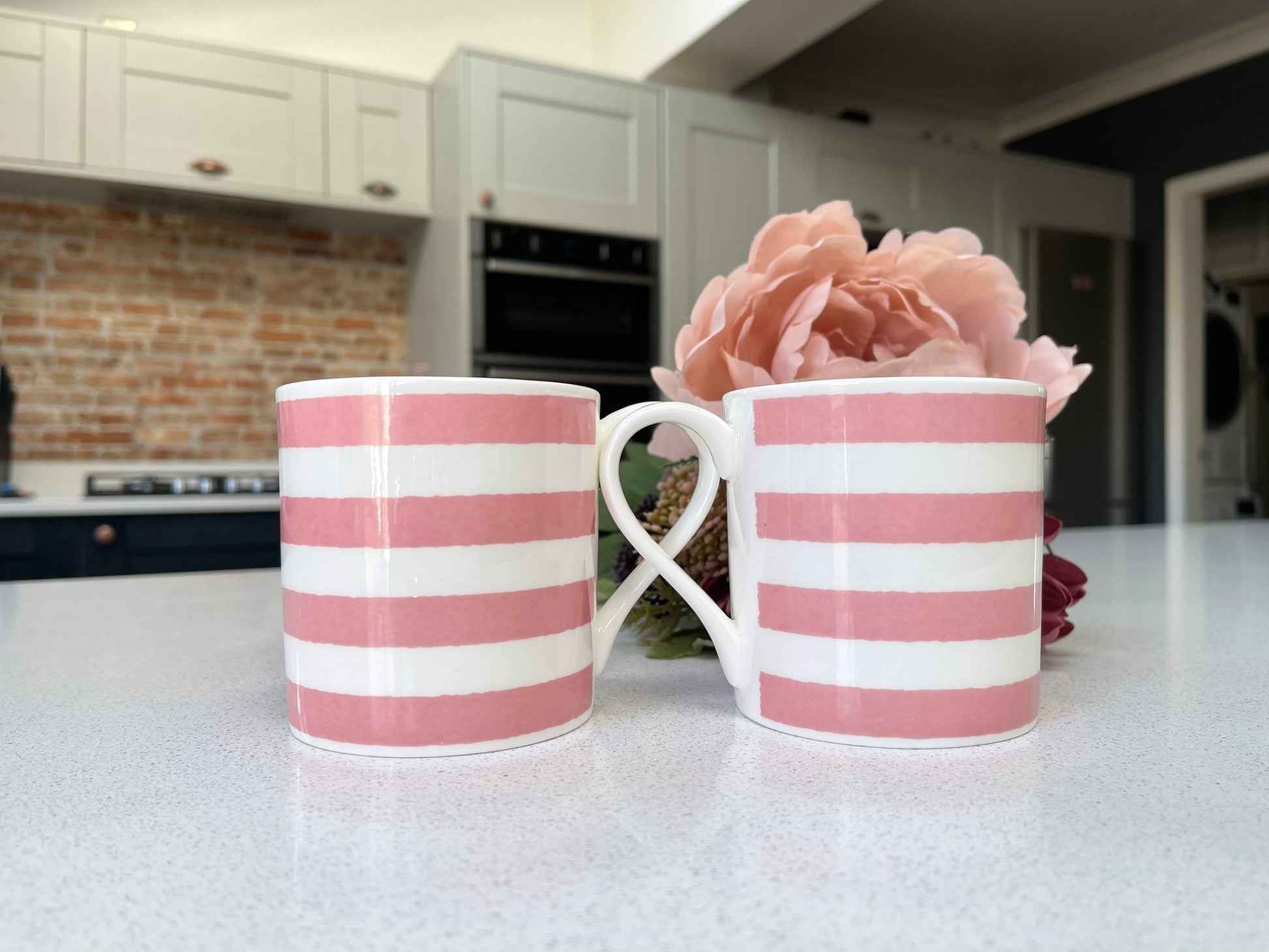 Set of 6 Fine Bone China Pink Horizontal Mug Set