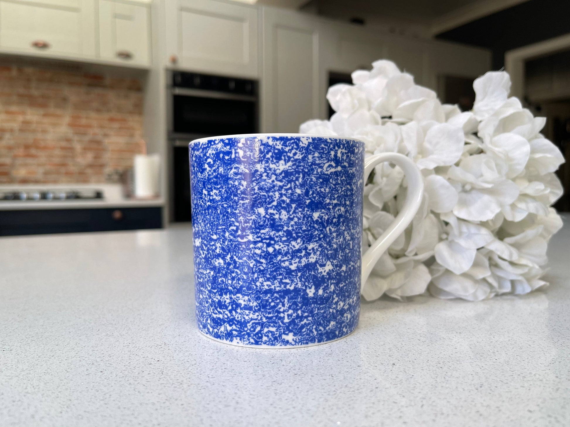 Set of 6 12oz Fine Bone China Blue pixelated Mug Set
