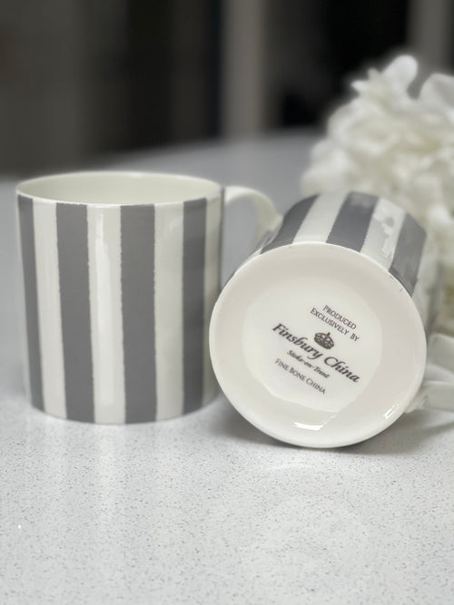 "Grey Vertical Stripes" 12oz Fine Bone China Mug