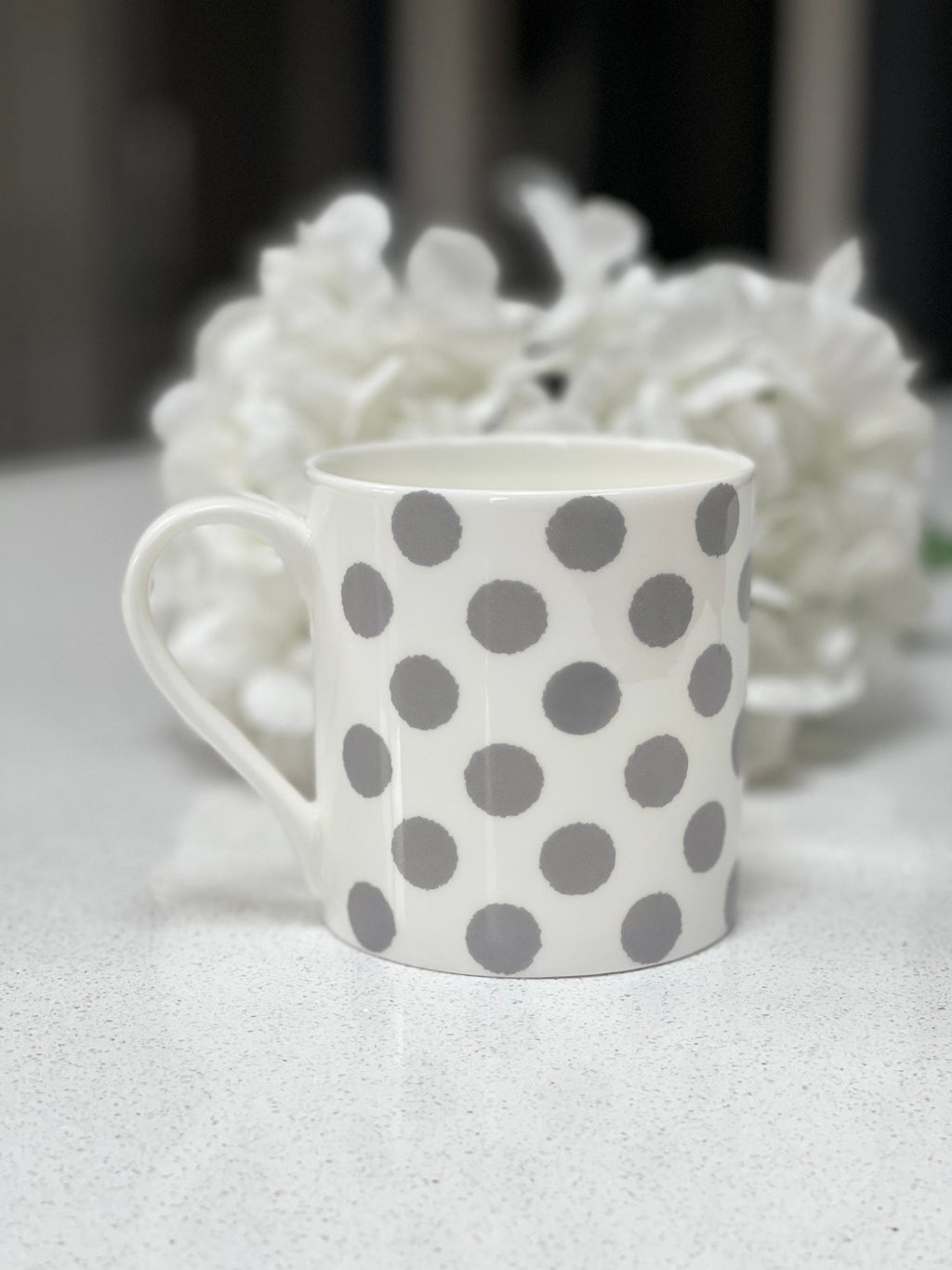 Set of 6 Fine Bone China 12oz Grey Spot Mugs