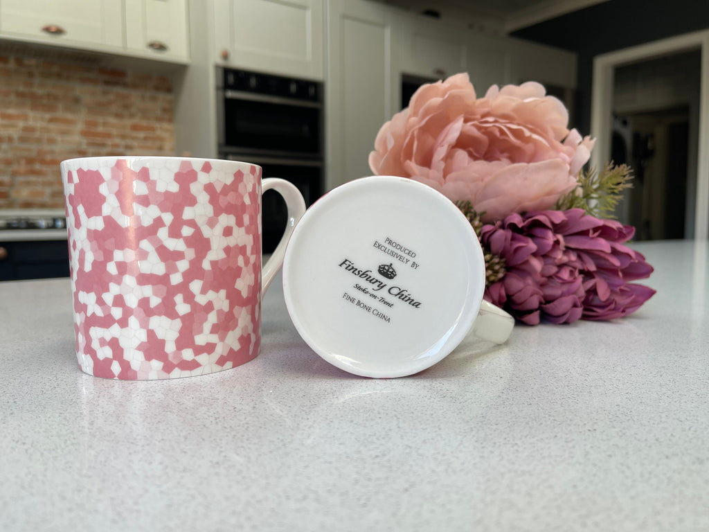 Set of 6 Fine Bone China Geometric Pink mug set