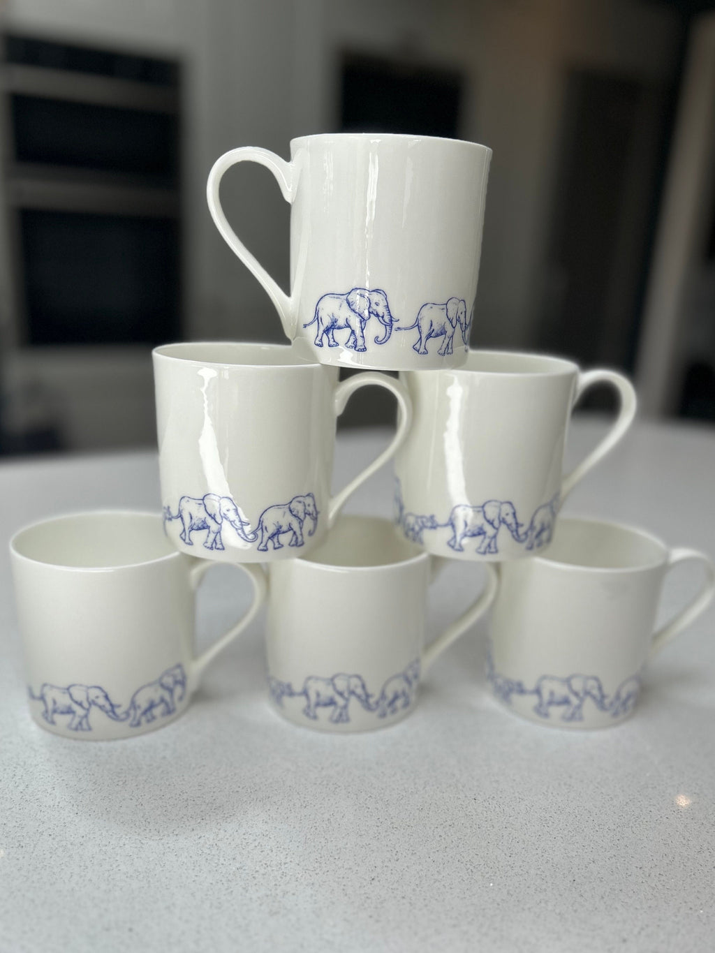 12oz Fine Bone China Elephant in blue 6 Mug Set