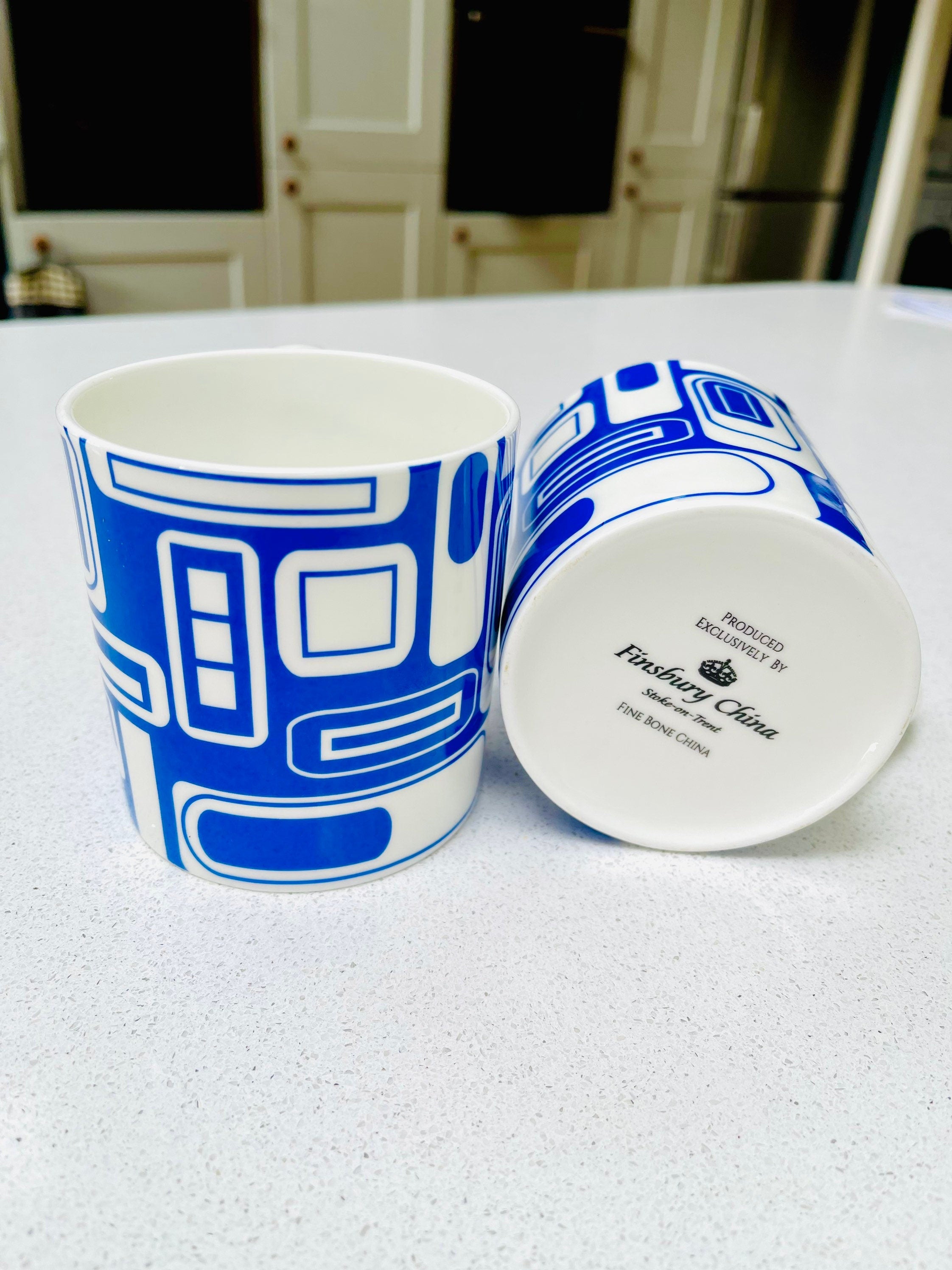 "Blue 60's Inspired Retro Design" 12oz Fine Bone China Mug