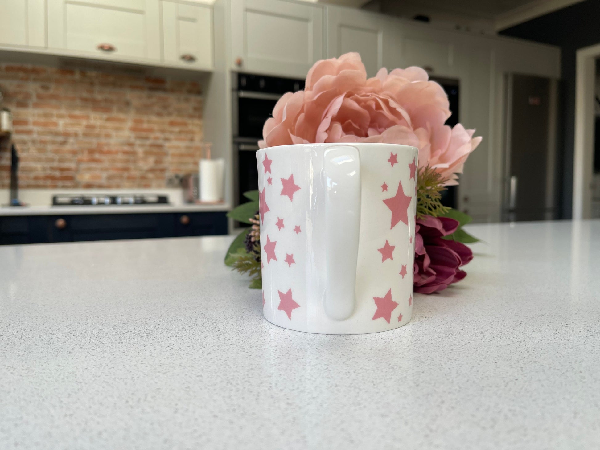 Set of 6 Fine Bone China Pink Star Mug Set