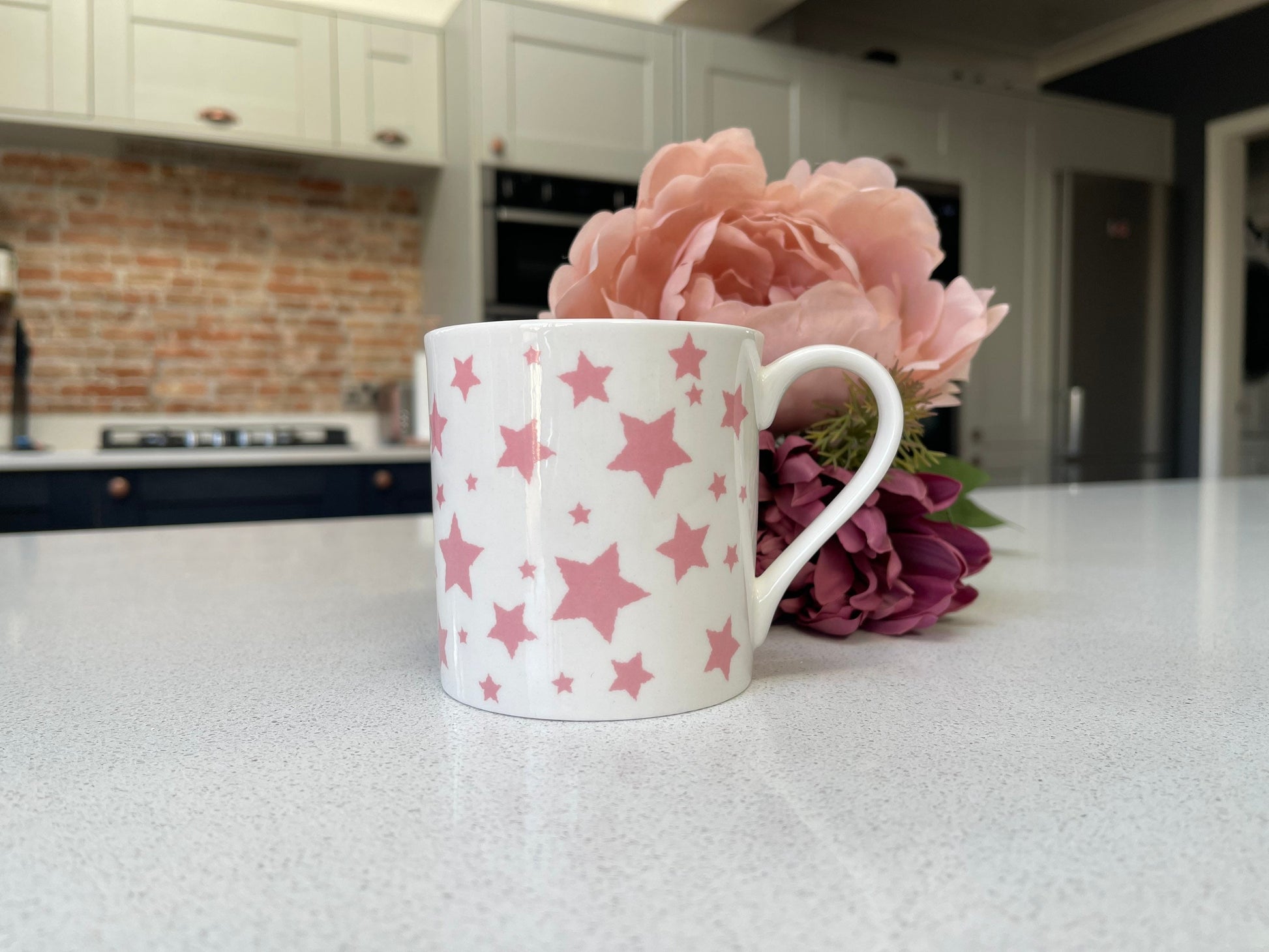 Set of 6 Fine Bone China Pink Star Mug Set