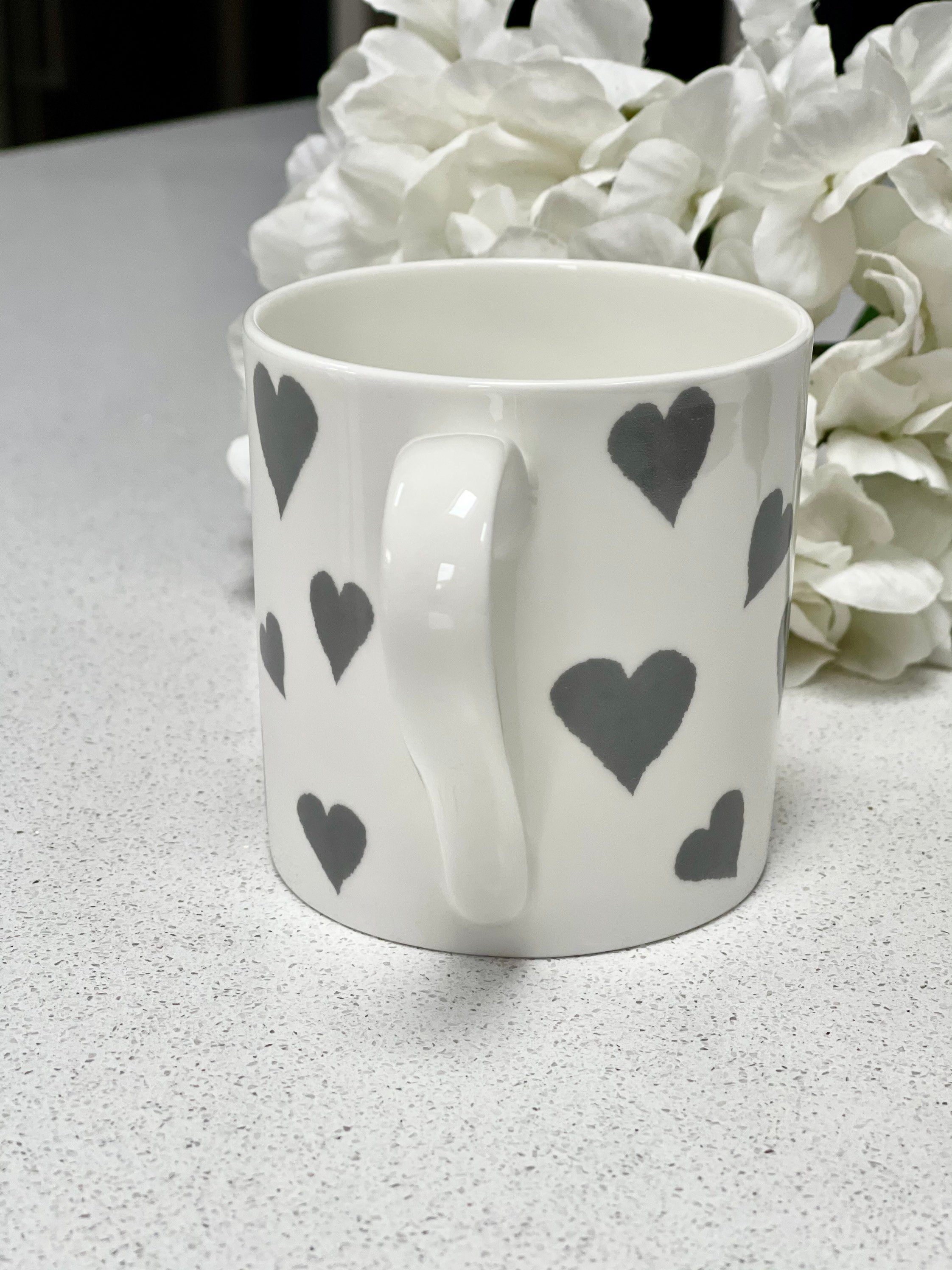 "Grey Hearts" 12oz Fine Bone China Mug
