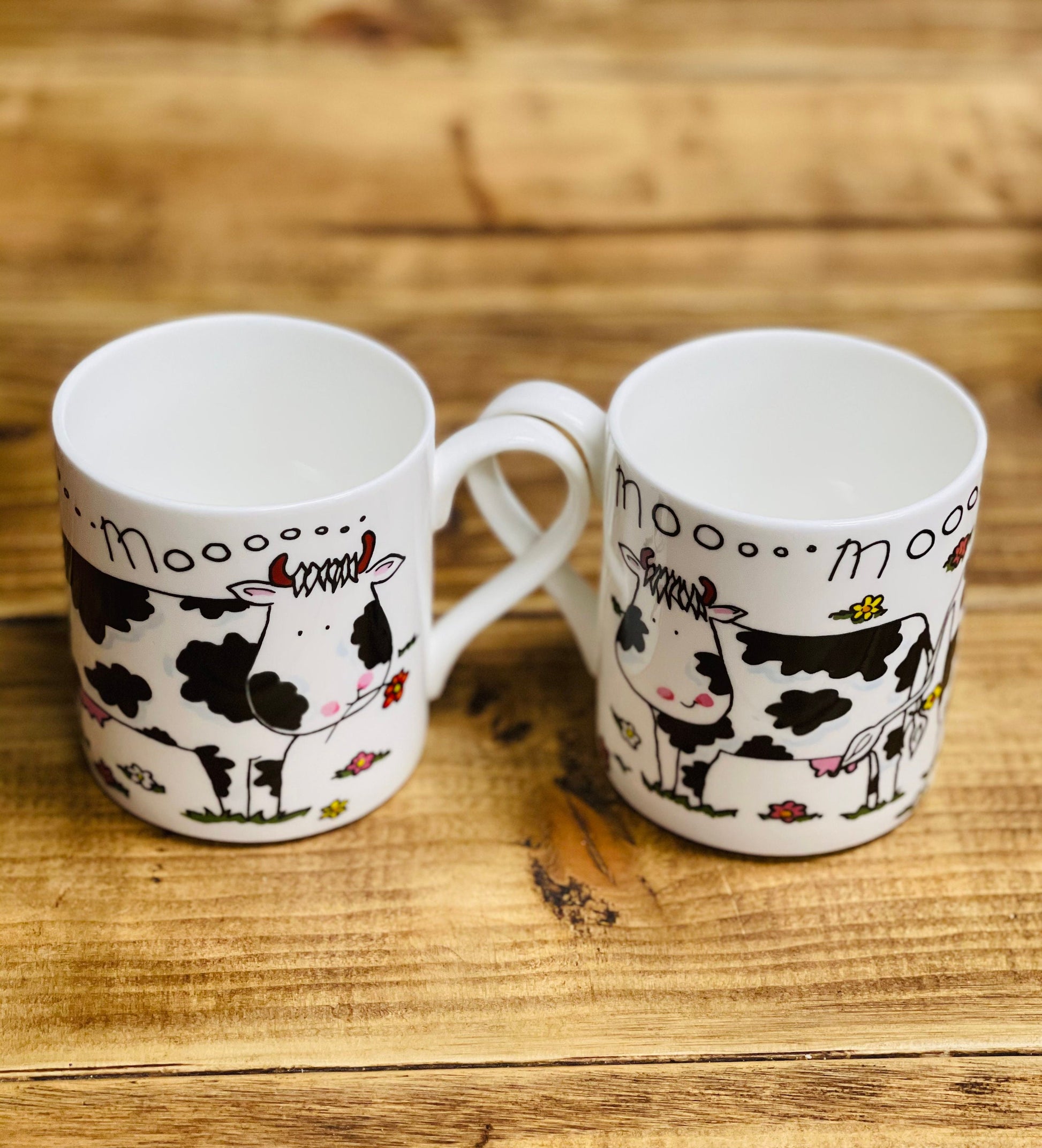 Cartoon Farmyard Animals 6 Mug set.  Hand decorated on a fine bone china 8oz mug