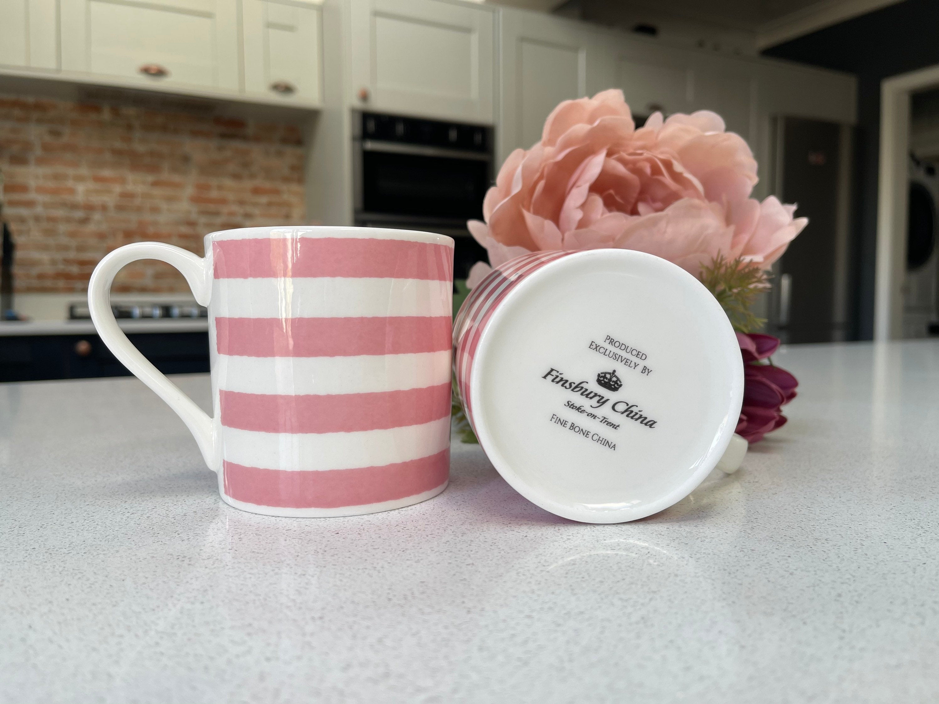 "Pink Horizontal Stripes" 12oz Fine Bone China Mug