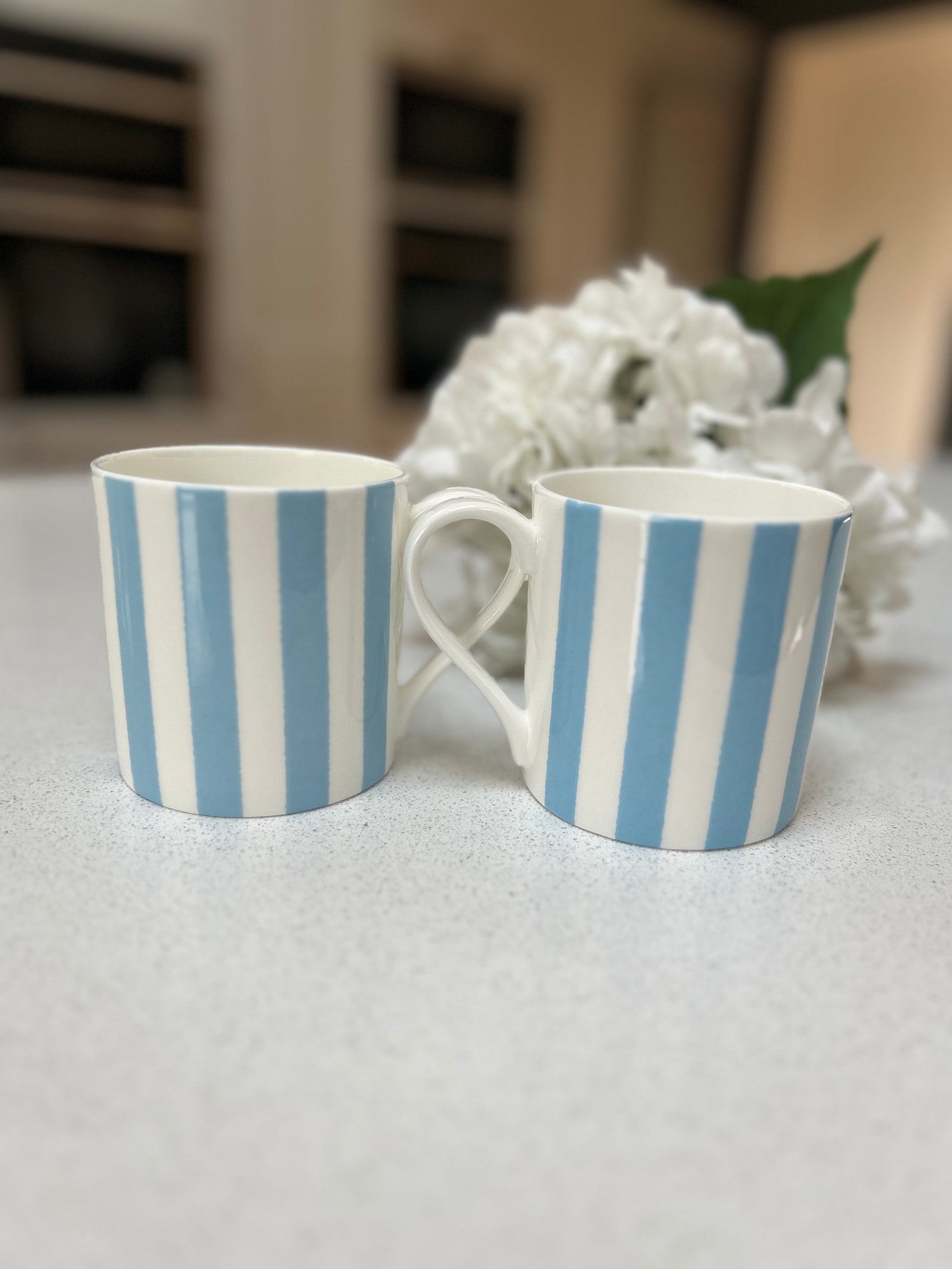 Set of 6 Fine Bone China Light Blue Vertical Stripe Mug Set