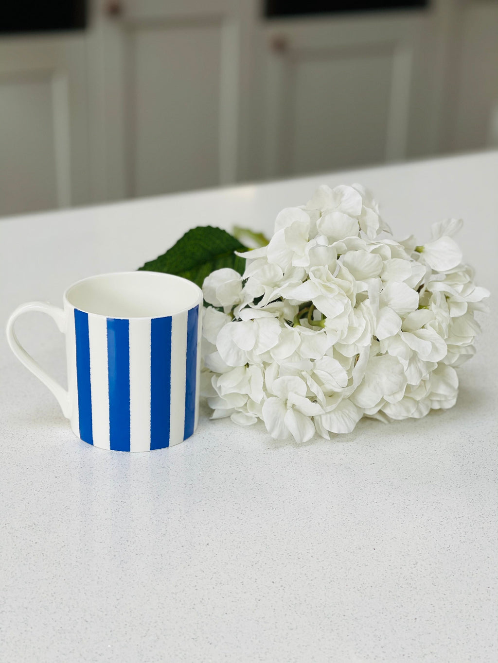 Set of 6 Fine Bone China Vertical Stripe Blue Mugs