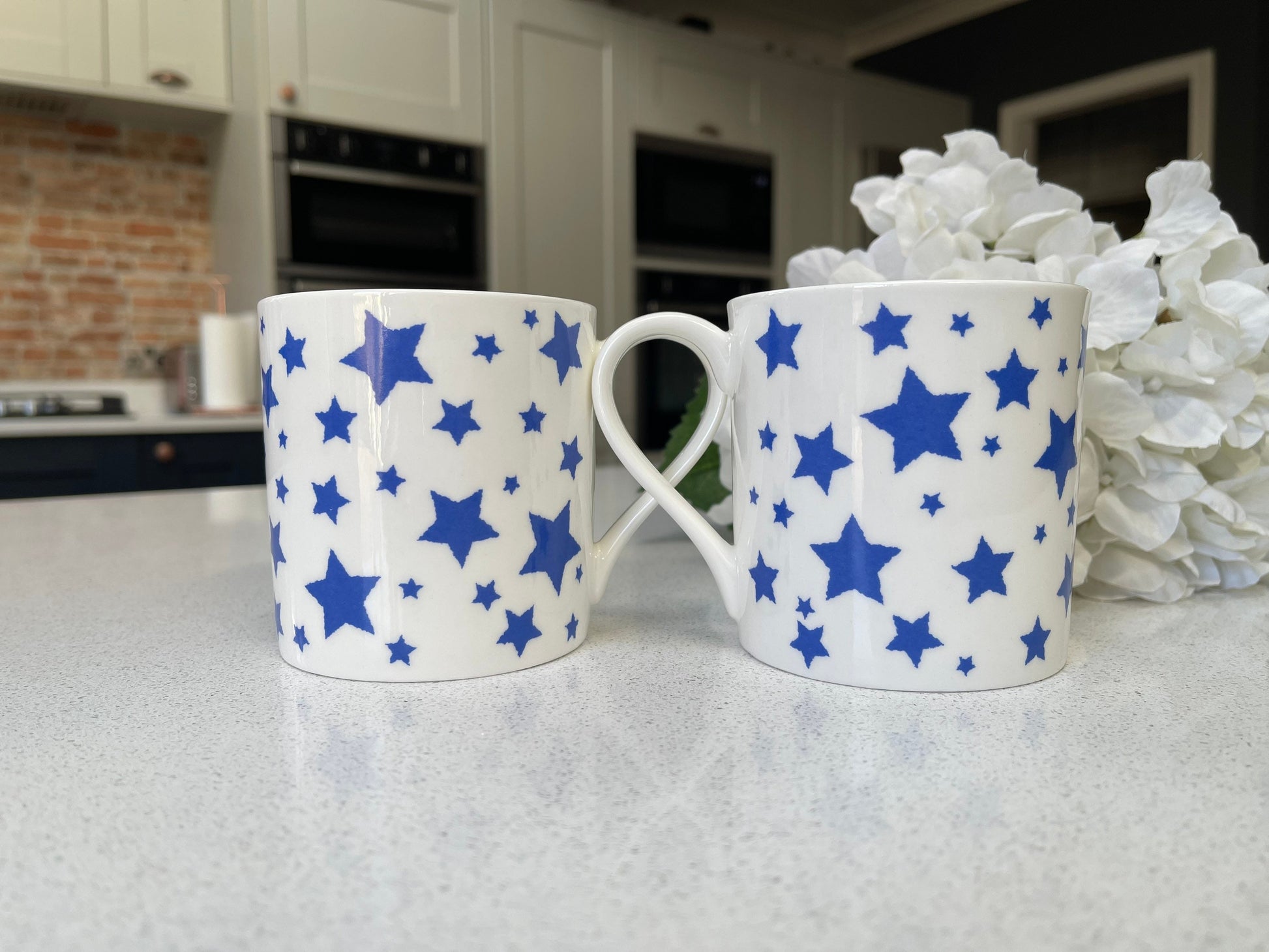 Set of 6 12oz Fine Bone China Blue Star Mug Set