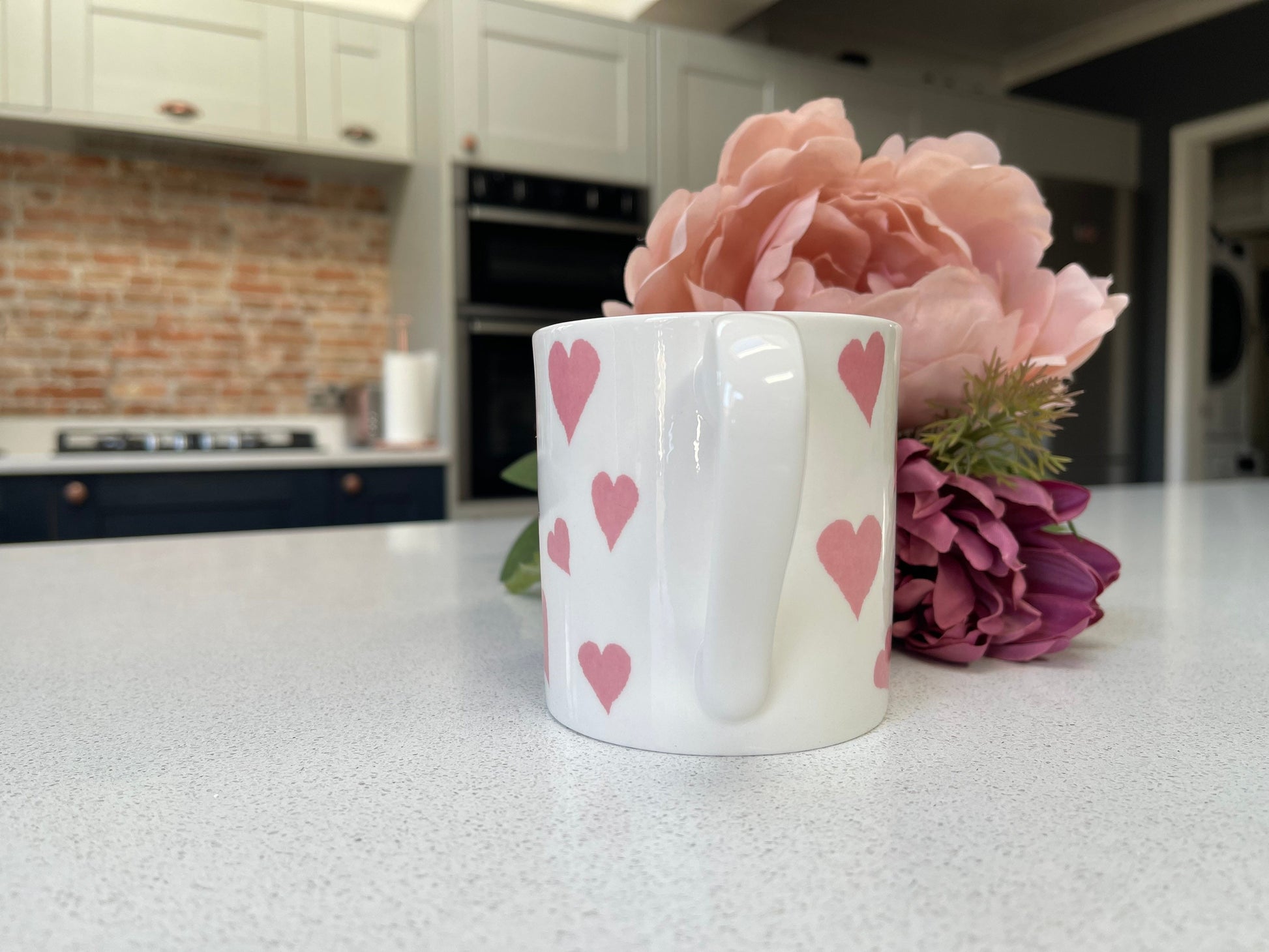Set of 6 Fine Bone China Pink Hearts Mug Set