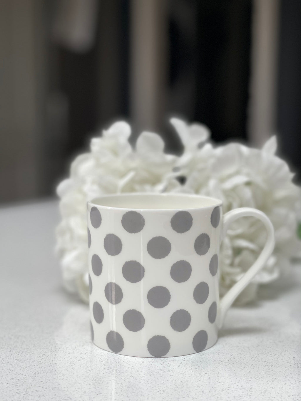 Set of 6 Fine Bone China 12oz Grey Spot Mugs