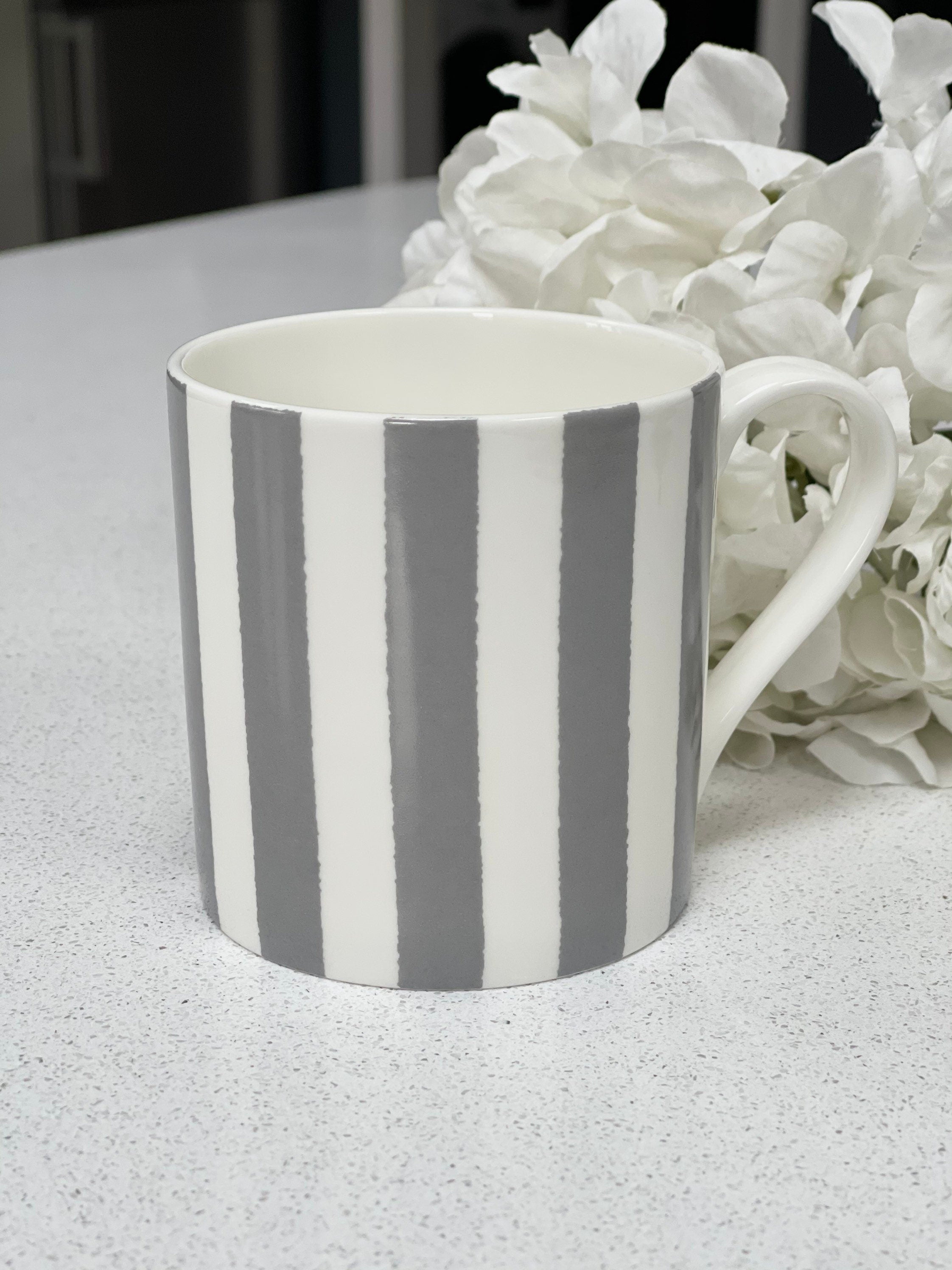"Grey Vertical Stripes" 12oz Fine Bone China Mug