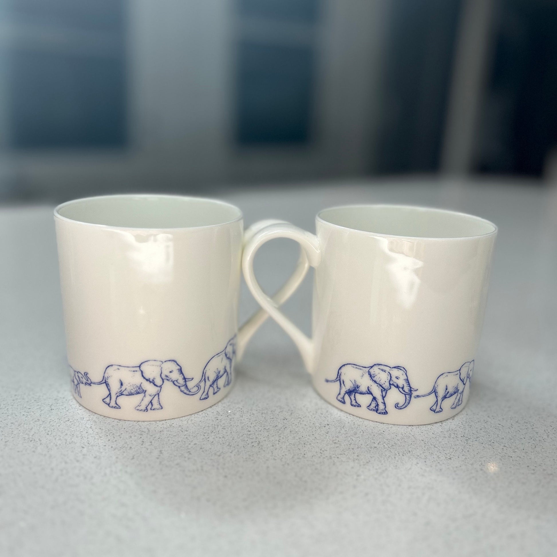 12oz Fine Bone China Elephant in blue 6 Mug Set