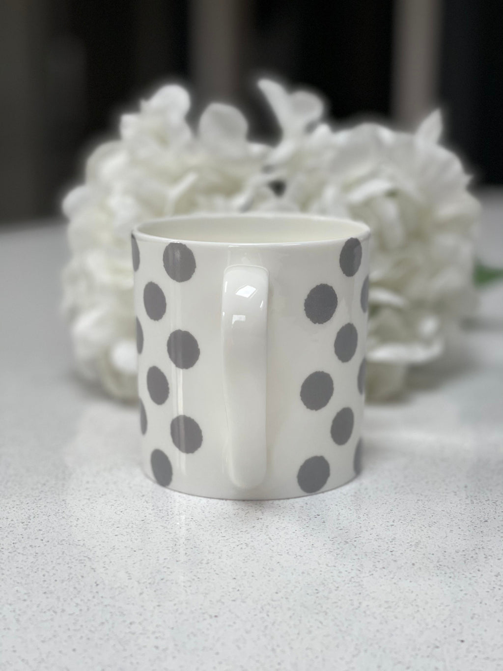 Set of 6 Fine Bone China 12oz Grey Spot Mugs