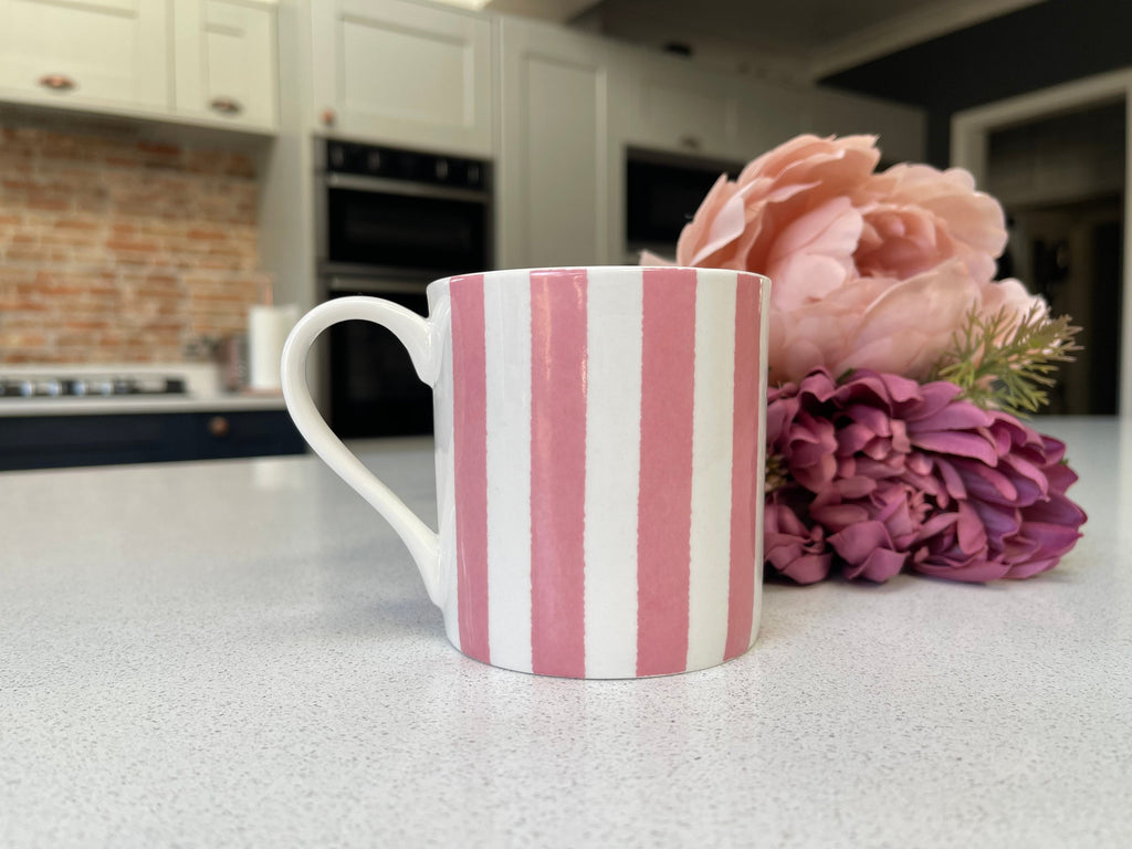 Set of 6 Fine Bone China Pink Vertical Stripe Mug Set