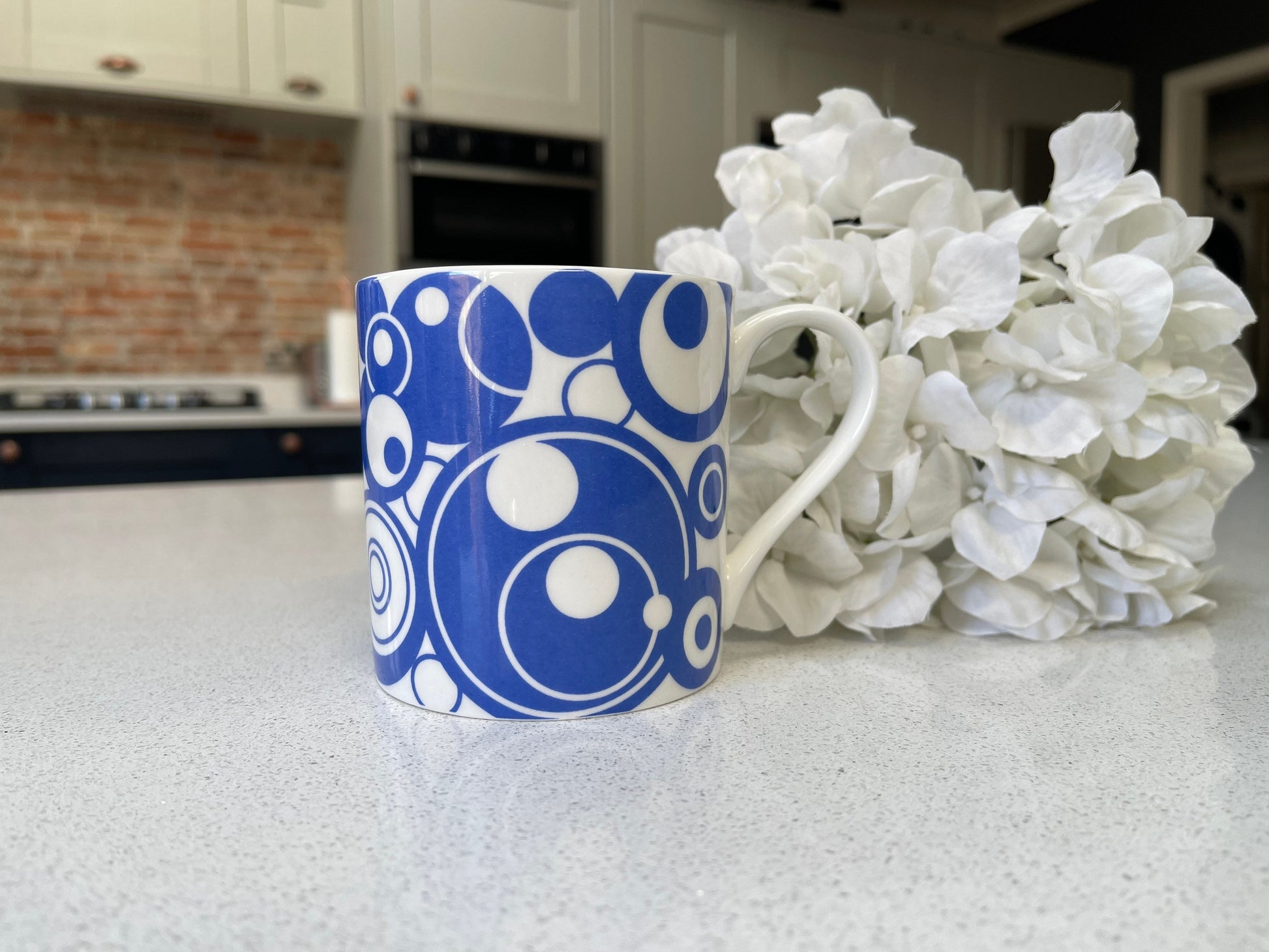 Set of 6 12oz Fine Bone China Blue Circles Mug Set