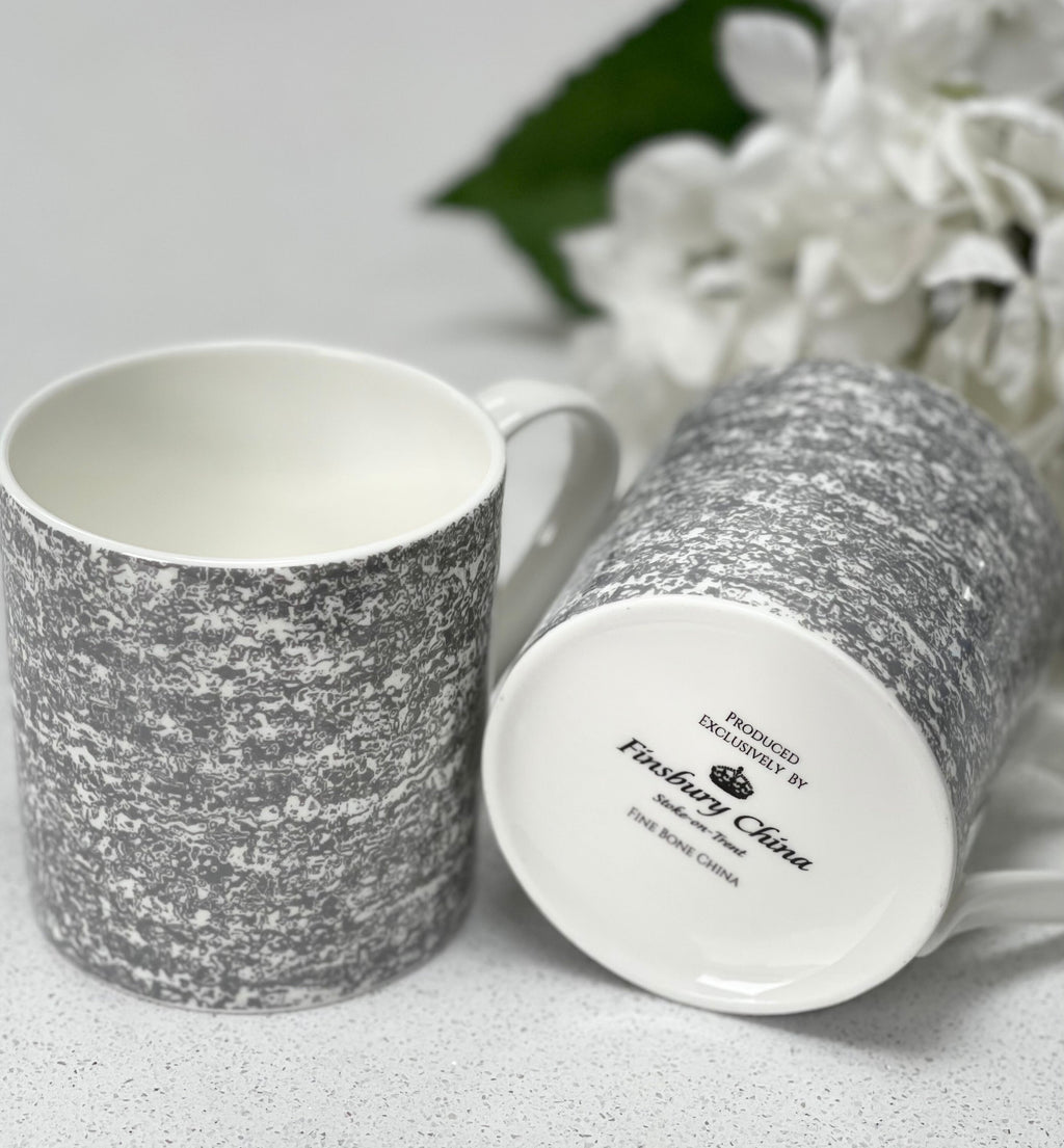 12oz Fine Bone China 6 Mug Set with a grey wraparound design