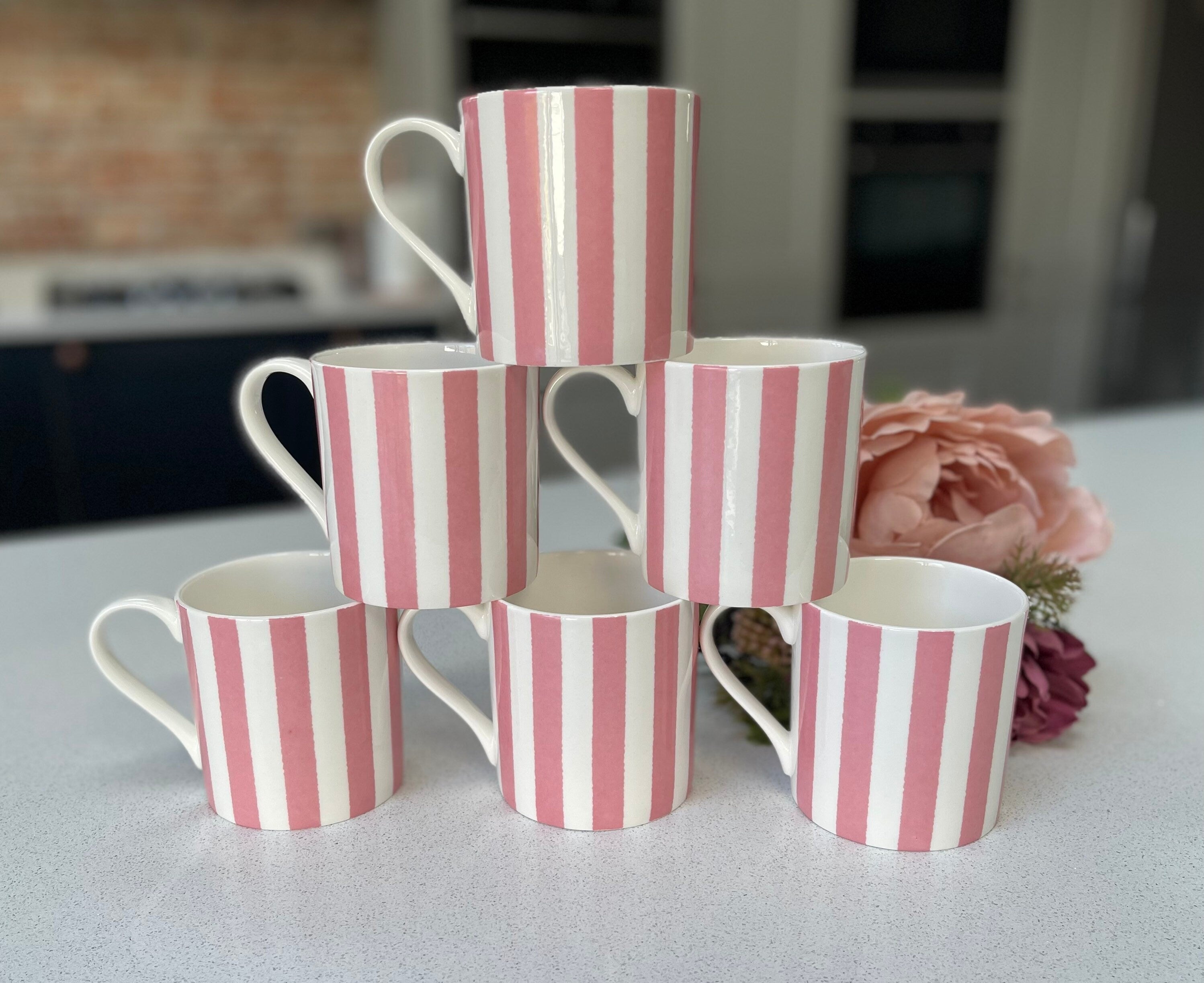 "Pink Vertical Stripes" 12oz Fine Bone China Mug