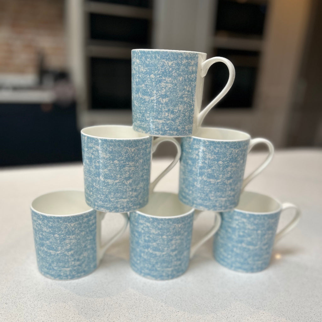 12oz Fine Bone China 6 Mug Set with a Light Blue Wraparound Design