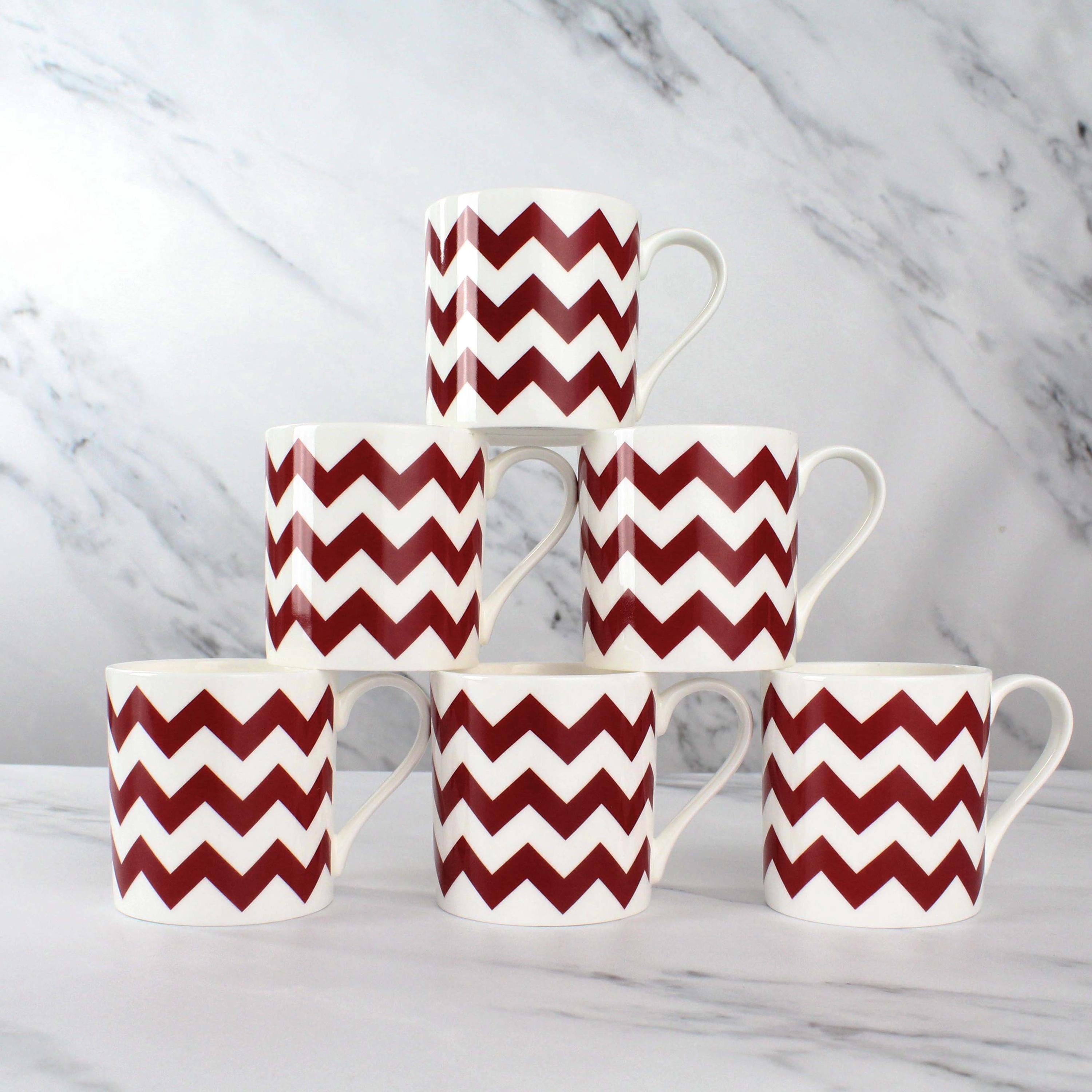 "Burgundy Zig Zags" 12oz Fine Bone China Mug