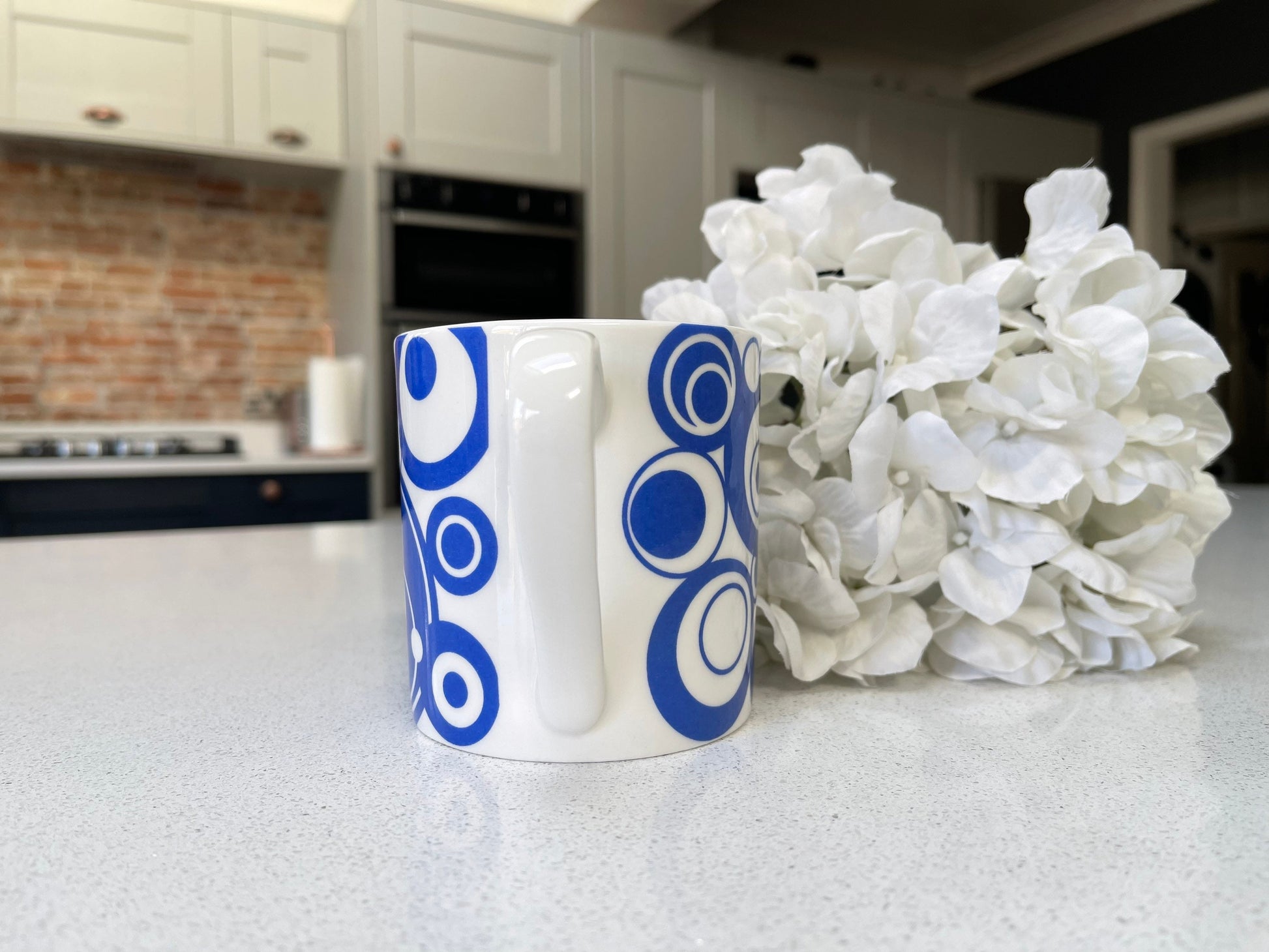 Set of 6 12oz Fine Bone China Blue Circles Mug Set