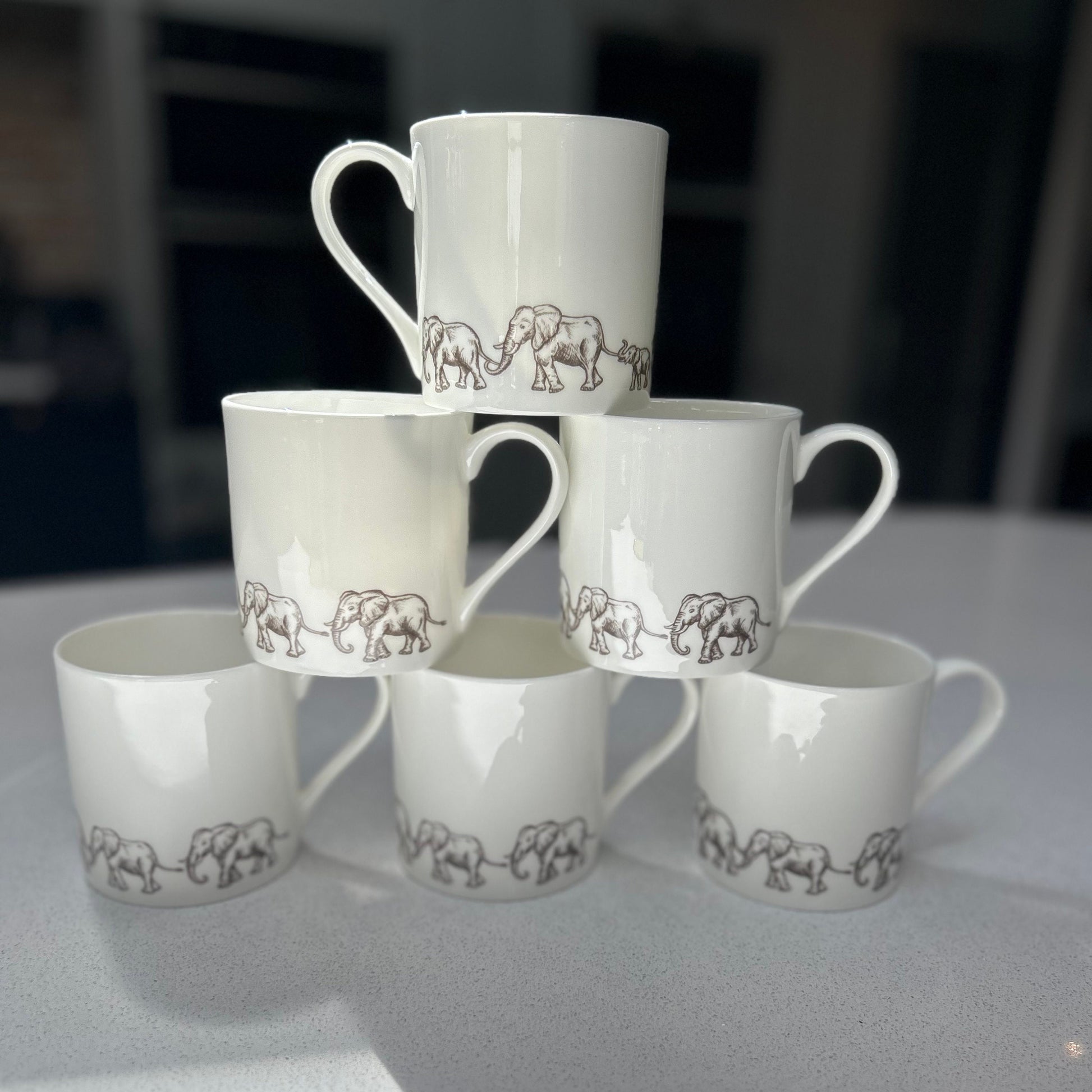 12oz Fine Bone China Elephant 6 Mug Set