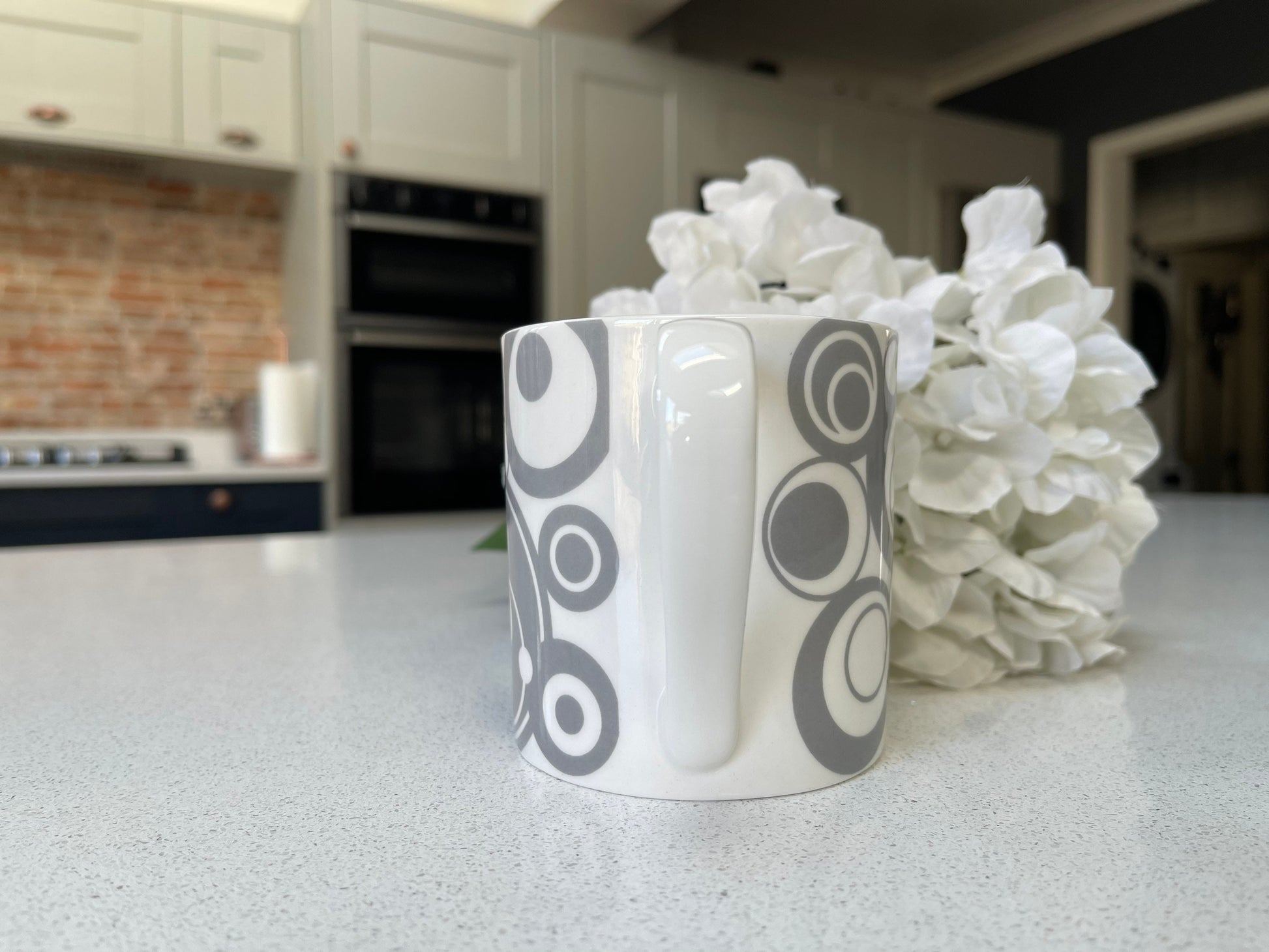 Set of 6 12oz Fine Bone China Grey Circles Mug Set