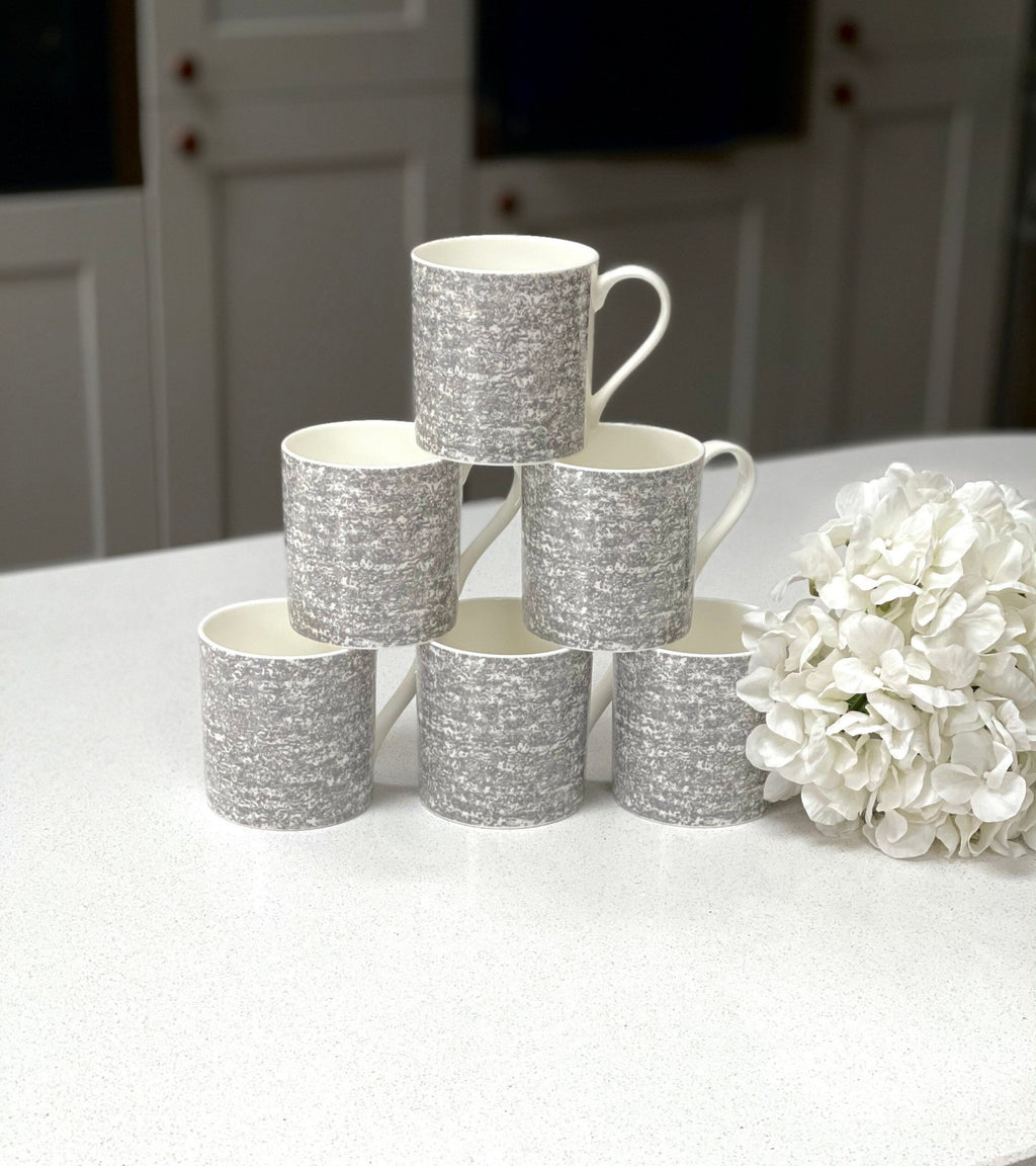 12oz Fine Bone China 6 Mug Set with a grey wraparound design